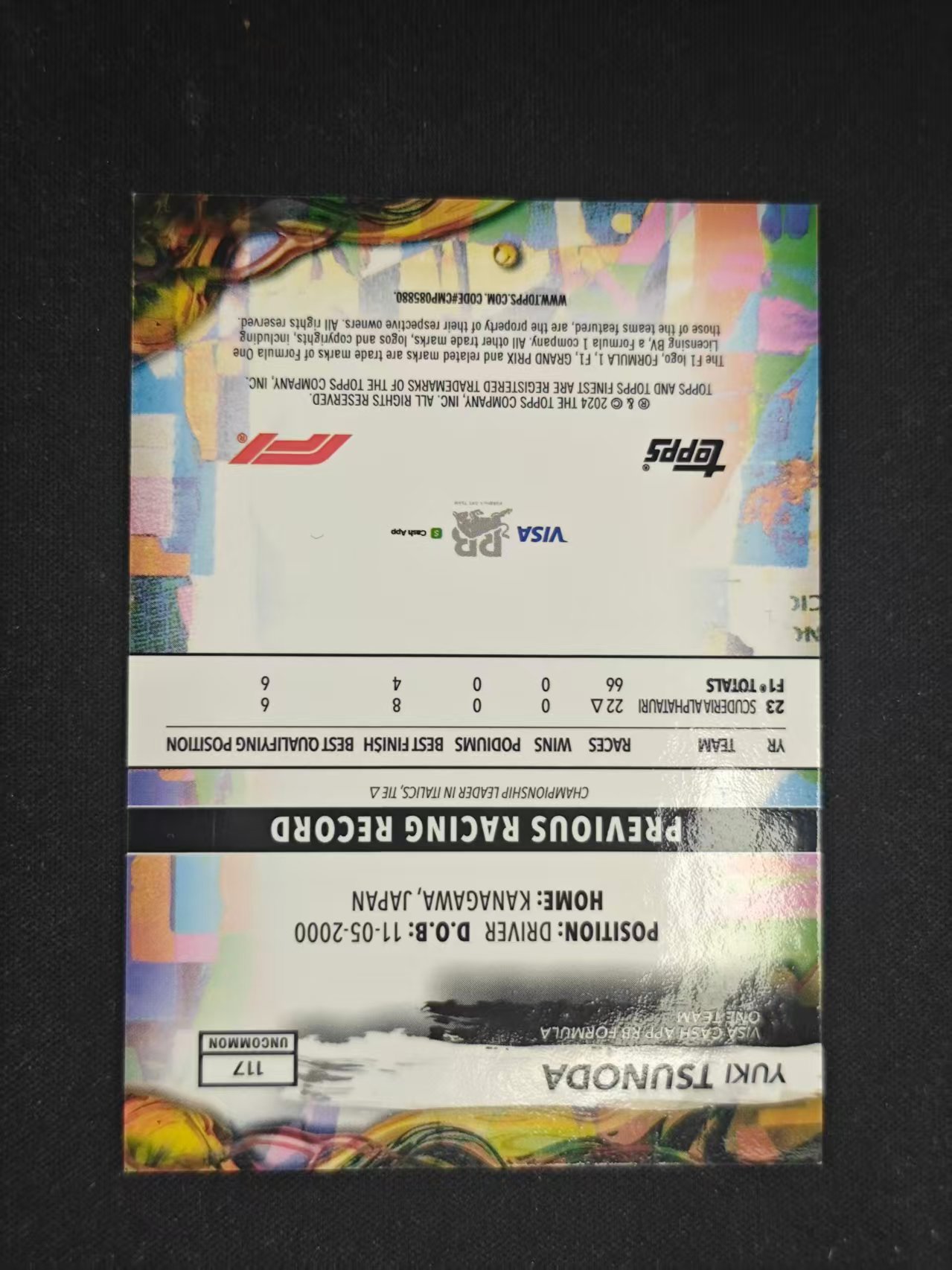 2024 Topps Finest Yuki Tsunoda F1 赛车 角田裕毅 114/150编 红牛车队 日本车手 卡品如图