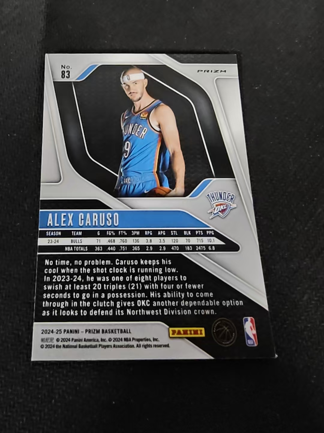2024-25 Panini Prizm Alex Caruso 雷霆 亚历克斯 卡鲁索 绿折 PZ 划痕 边角瑕疵 #83