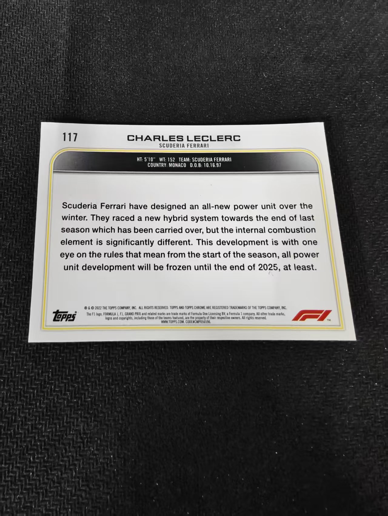 2022 Topps Chrome F1 Charles Leclerc 勒克莱尔 法拉利车队 划痕 边角瑕疵#117