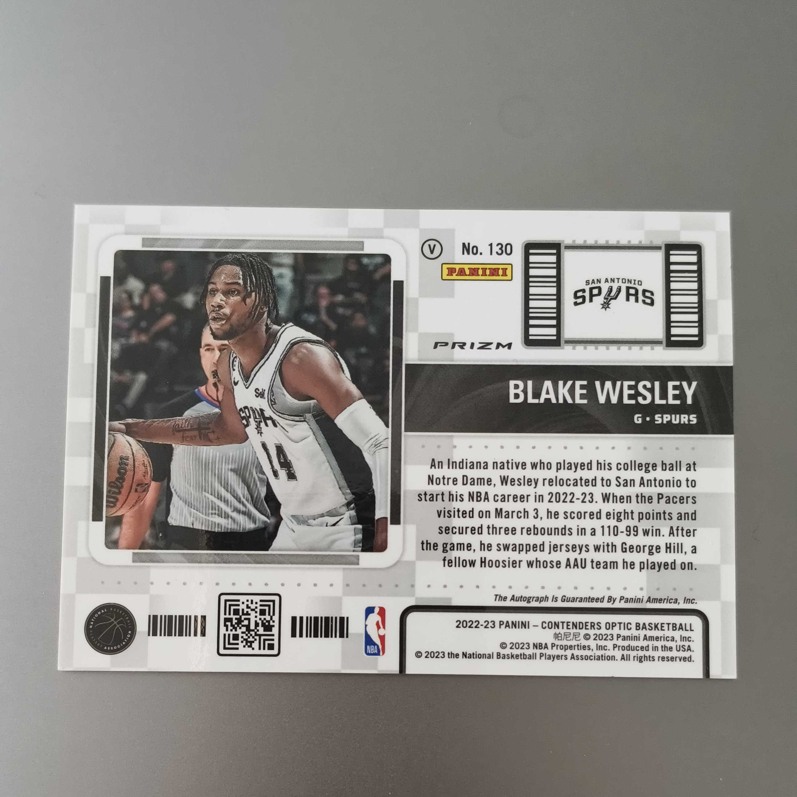 2022-23 Panini Contenders Optic Blake Wesley 马刺 开拓者 韦斯利 球票op 卡签 签字 红波纹 折射 杨瀚森队友 小威少 投资必备未来可期