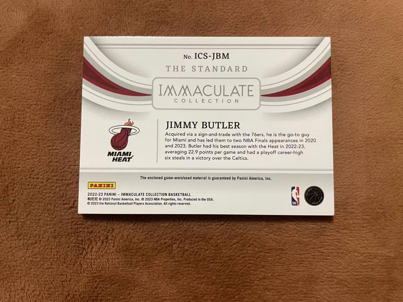 2022-23 Panini Immaculate Jimmy Butler imm爱咪咪 热火 吉米 巴特勒 联盟最硬男 The Standard 大窗GU球衣 落场切割 patch 99编【z】