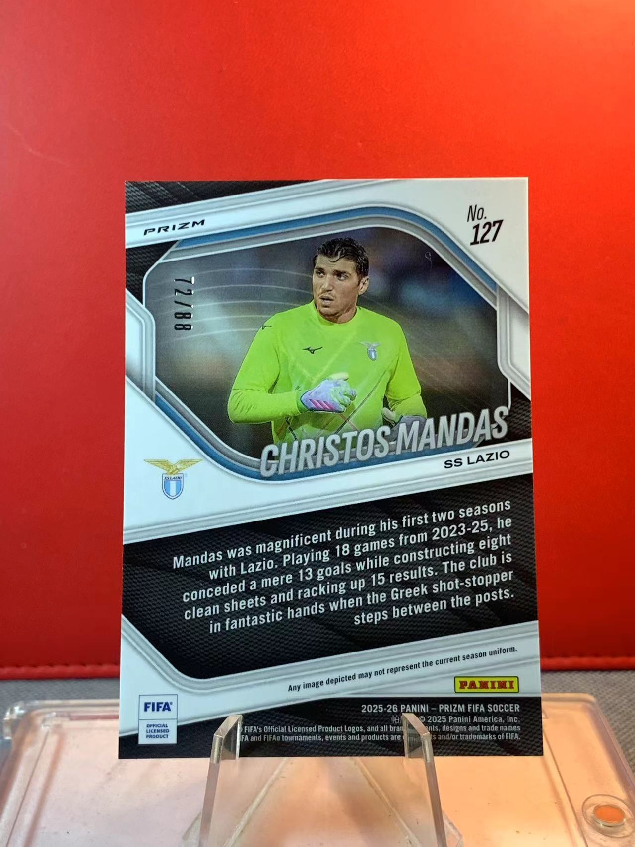 (詹叔代拍)2025-26 Panini Prizm FIFA Christos Mandas RC 新秀 曼达斯 72/88编 红圈圈折 卡品如图 顺丰寄付 泰山