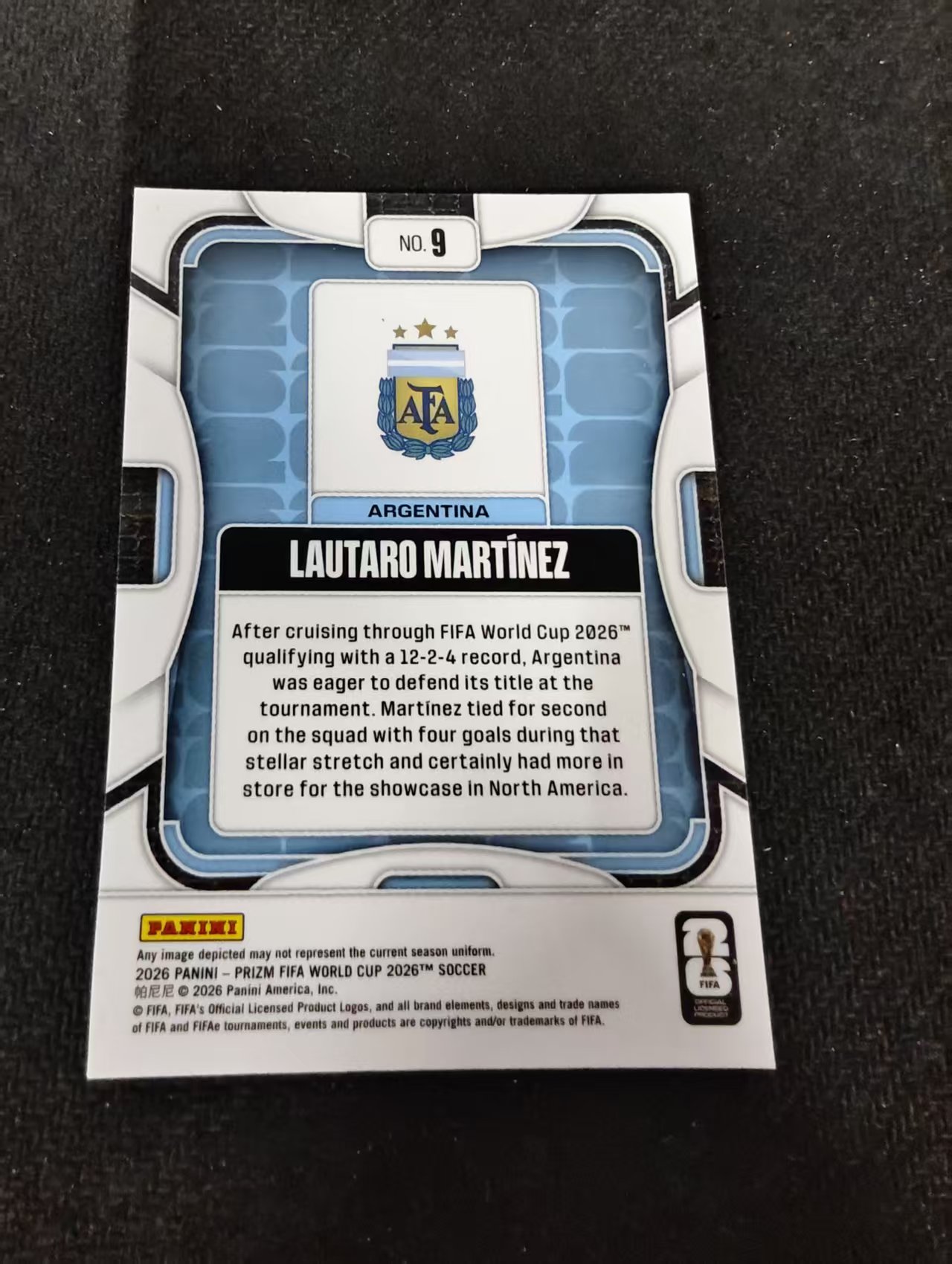 2026 Panini World Cup Prizm Lautaro Martínez 劳塔罗 马丁内斯 阿根廷 PZ世界杯 划痕 边角瑕疵#9