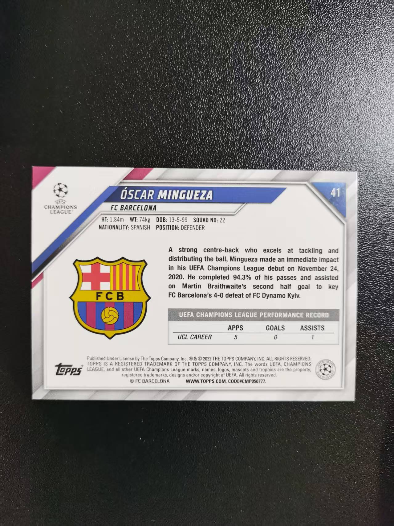 2022 Topps Topps Oscar Mingueza 奥斯卡明戈萨 巴萨 新秀RC 欧冠 折射 收藏凑套 卡品如图 免费代拍CLB38