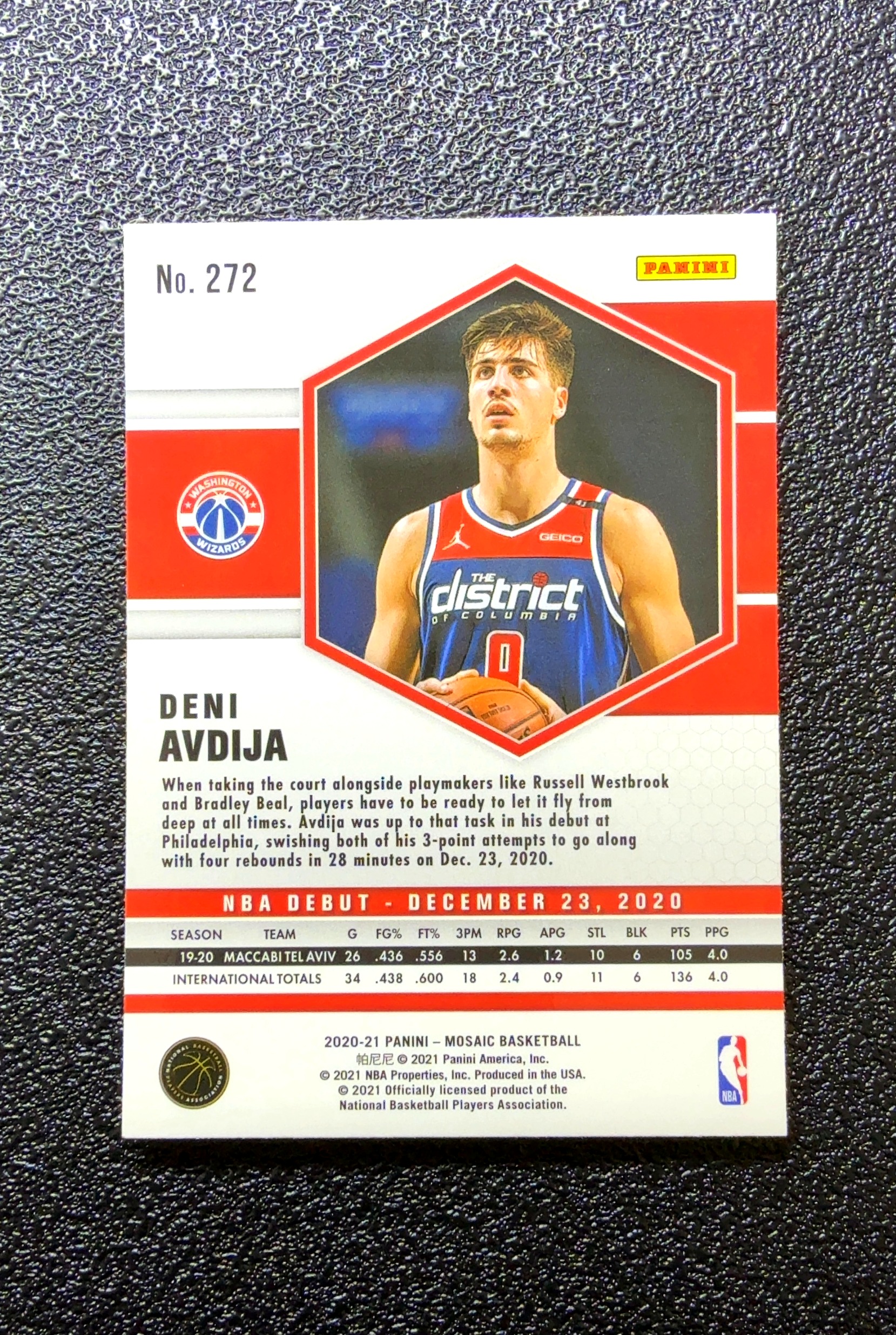 【小白1%代卖】2021 Panini Mosaic RC 新秀 Deni Avdija 丹尼·阿夫迪亚 新秀 RC 卡品如图 高价值 #272 Washington 0020#193
