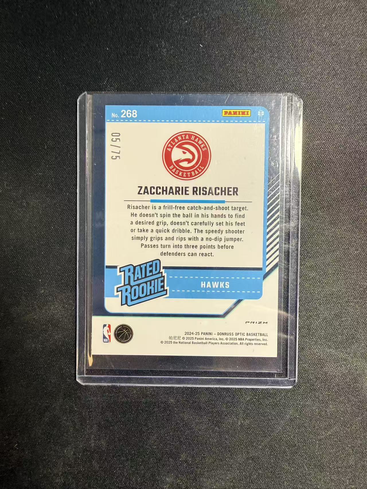 2024-25 Panini Donruss Optic Zaccharie Risacher RC 杜蕾斯OP 新秀年 老鹰 扎卡里 里萨谢 75编 黑金圈圈折 卡品如图 不保卡品 介意勿拍