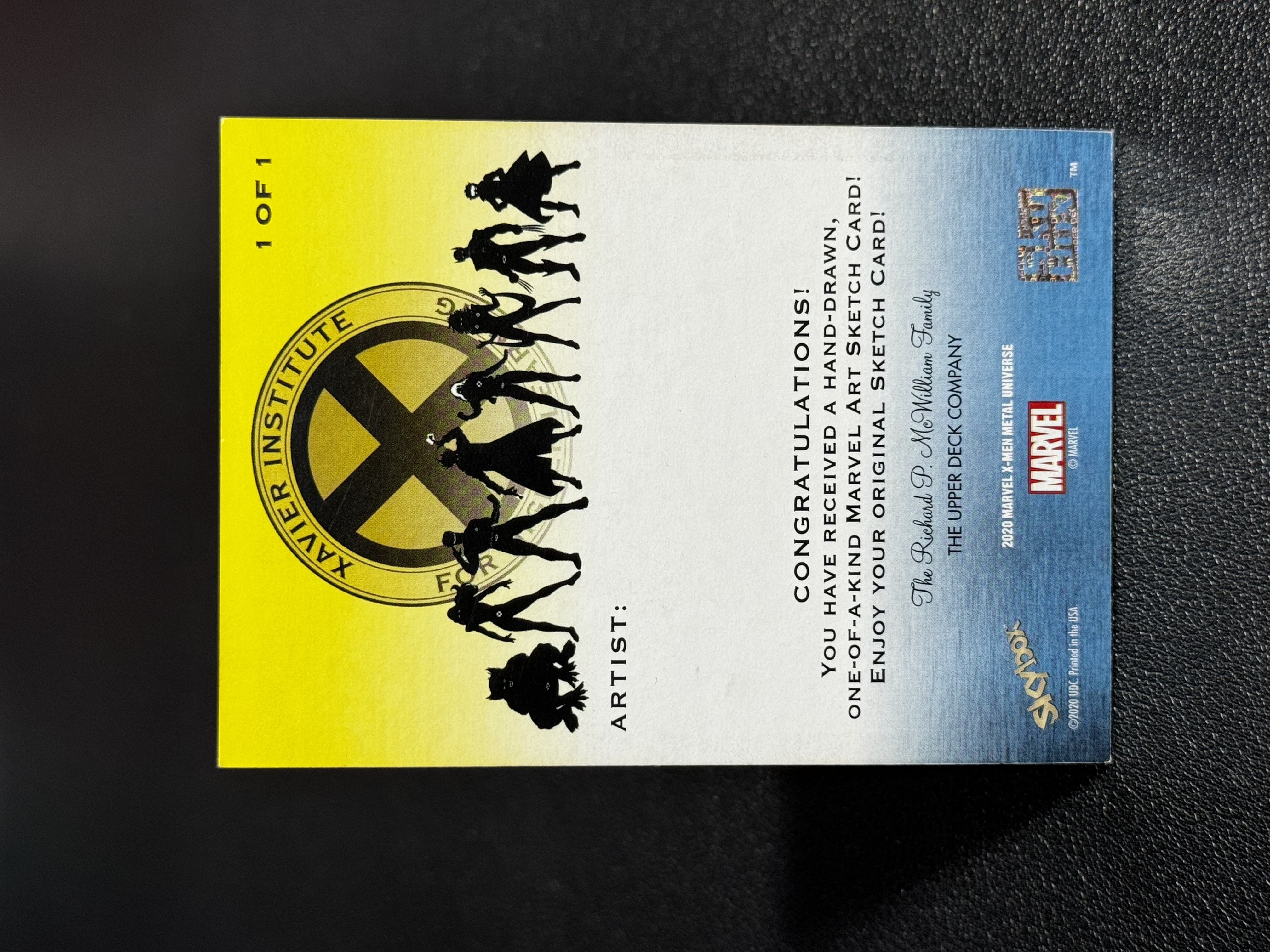 2020 SkyBox Marvel (MCU) X-men Metal 漫威 金属宇宙 X战警 AP 手绘卡 1/1 1of1 空白底卡 ARTIST SKETCH CARD LWLP