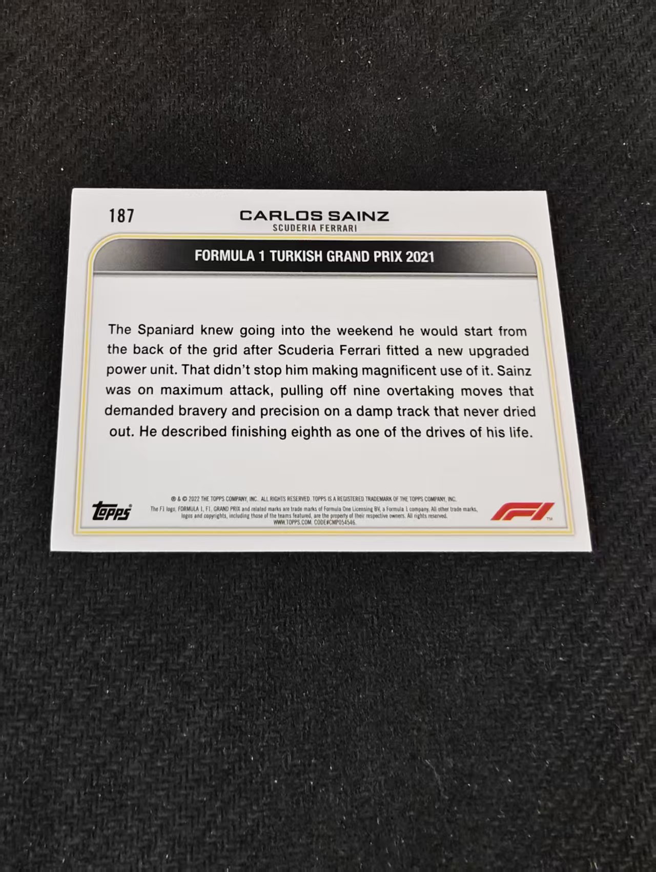 2022 Topps Chrome F1 Carlos Sainz 卡洛斯 塞恩斯 法拉利 划痕 边角瑕疵 @187