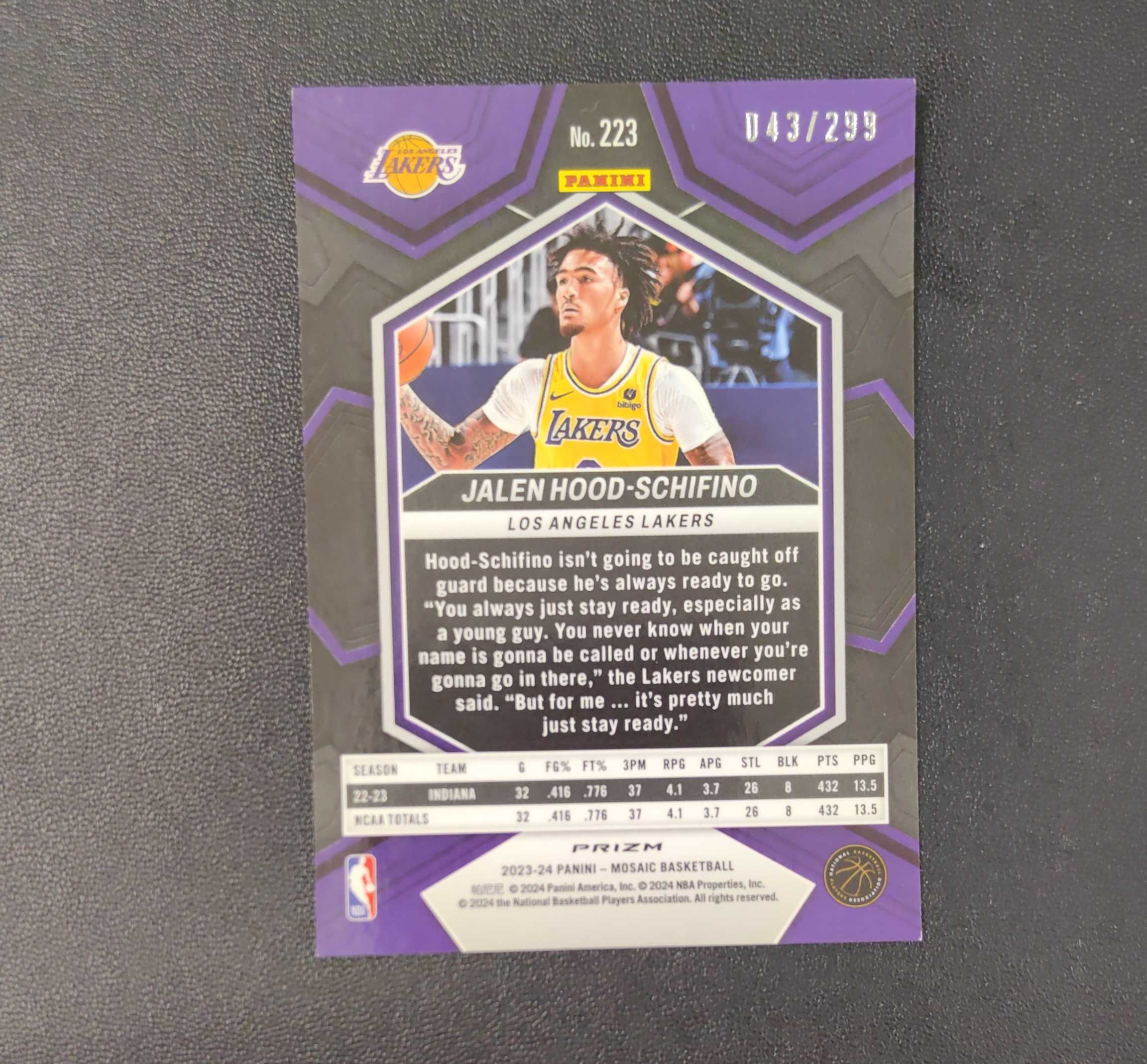 2023-24 Panini Mosaic Jalen Hood Schifino RC 马赛克 湖人 新秀 299编 东契奇 sga 库里 文班亚马 詹姆斯 多张再拍