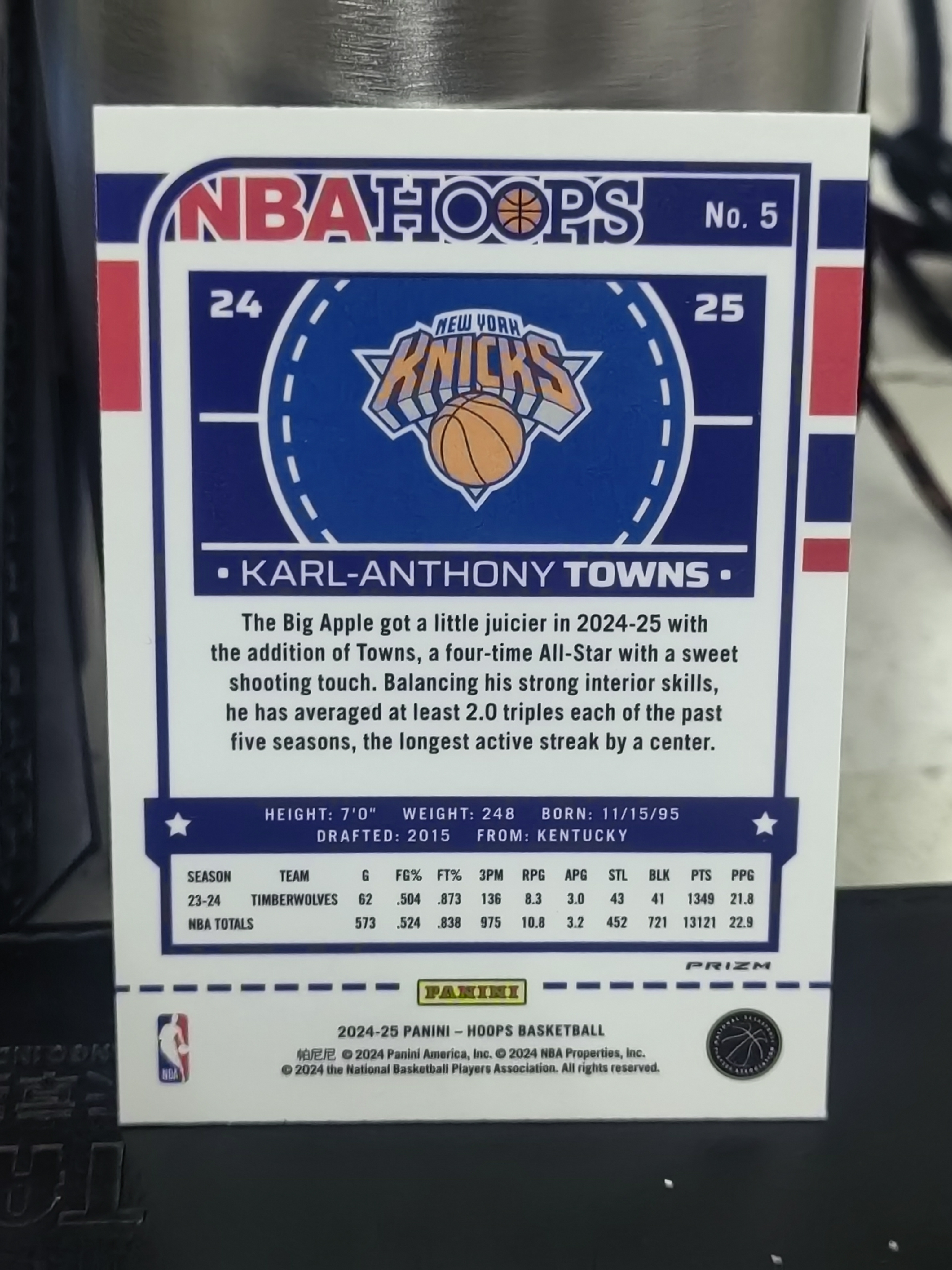 2024-25 Panini Hoops Karl-Anthony Towns Hoops 雪花折 卡尔 安东尼 唐斯 尼克斯 篮 白边白角 不保卡品 卡品如图