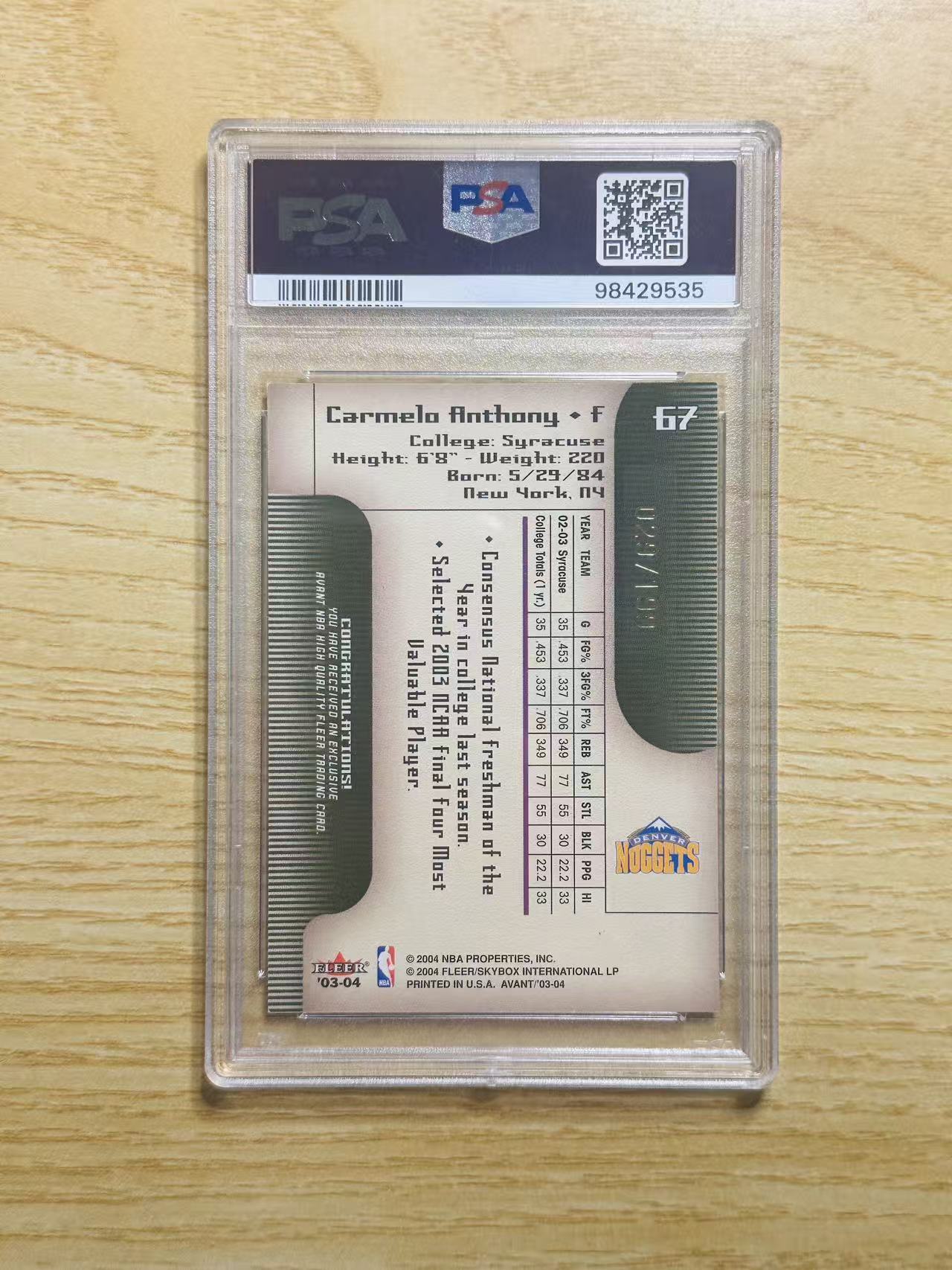 2003-04 Fleer Avant Carmelo Anthony 嘿嘿代卖 掘金 卡梅罗 安东尼 甜瓜 新秀 RC 199编 全明星 油画特卡 PSA9 进攻万花筒 收藏必备