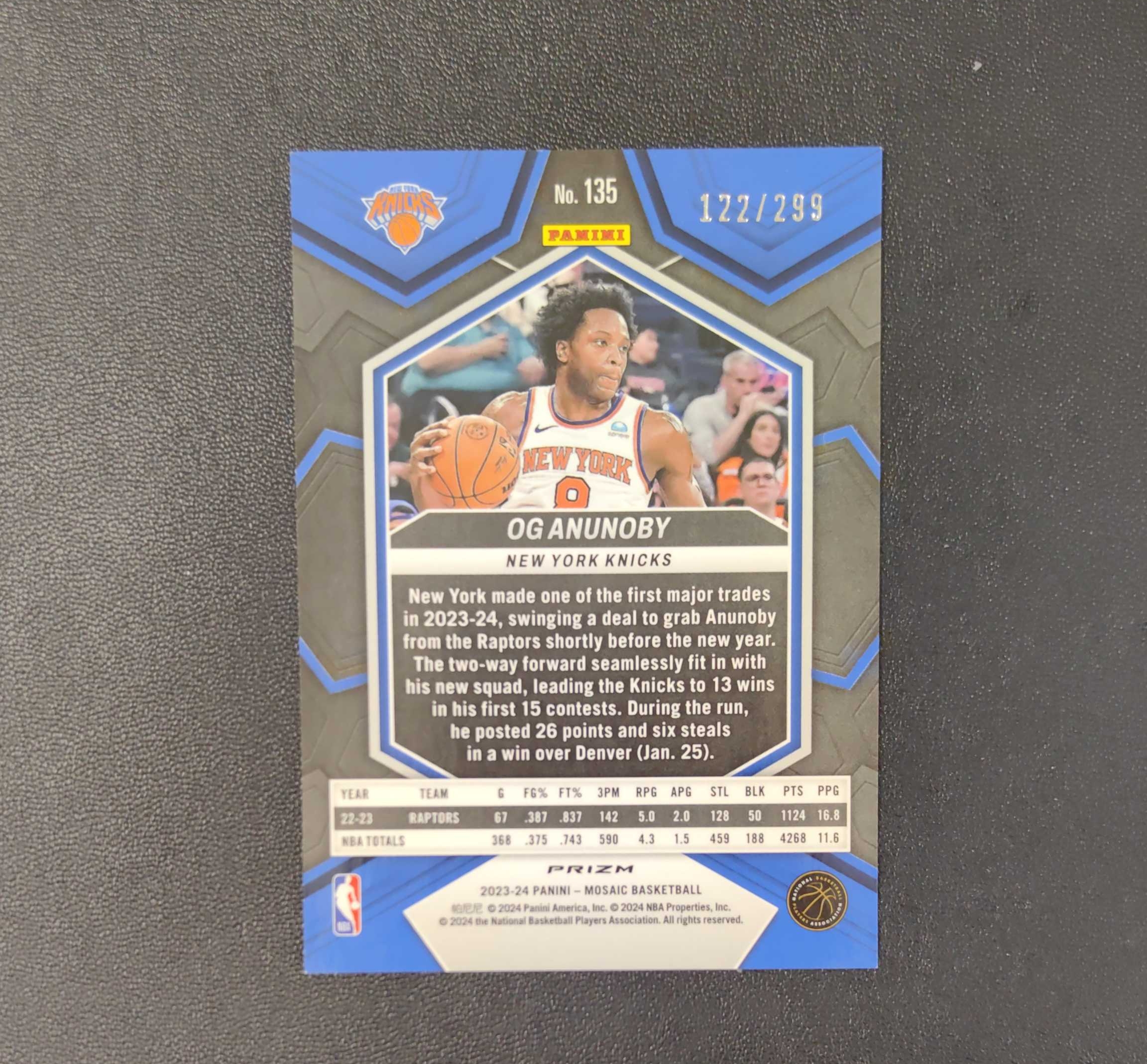 2023-24 Panini Mosaic OG Anunoby OG阿奴诺比 尼克斯 /299编 东契奇 sga 库里 文班亚马 詹姆斯 多张再拍