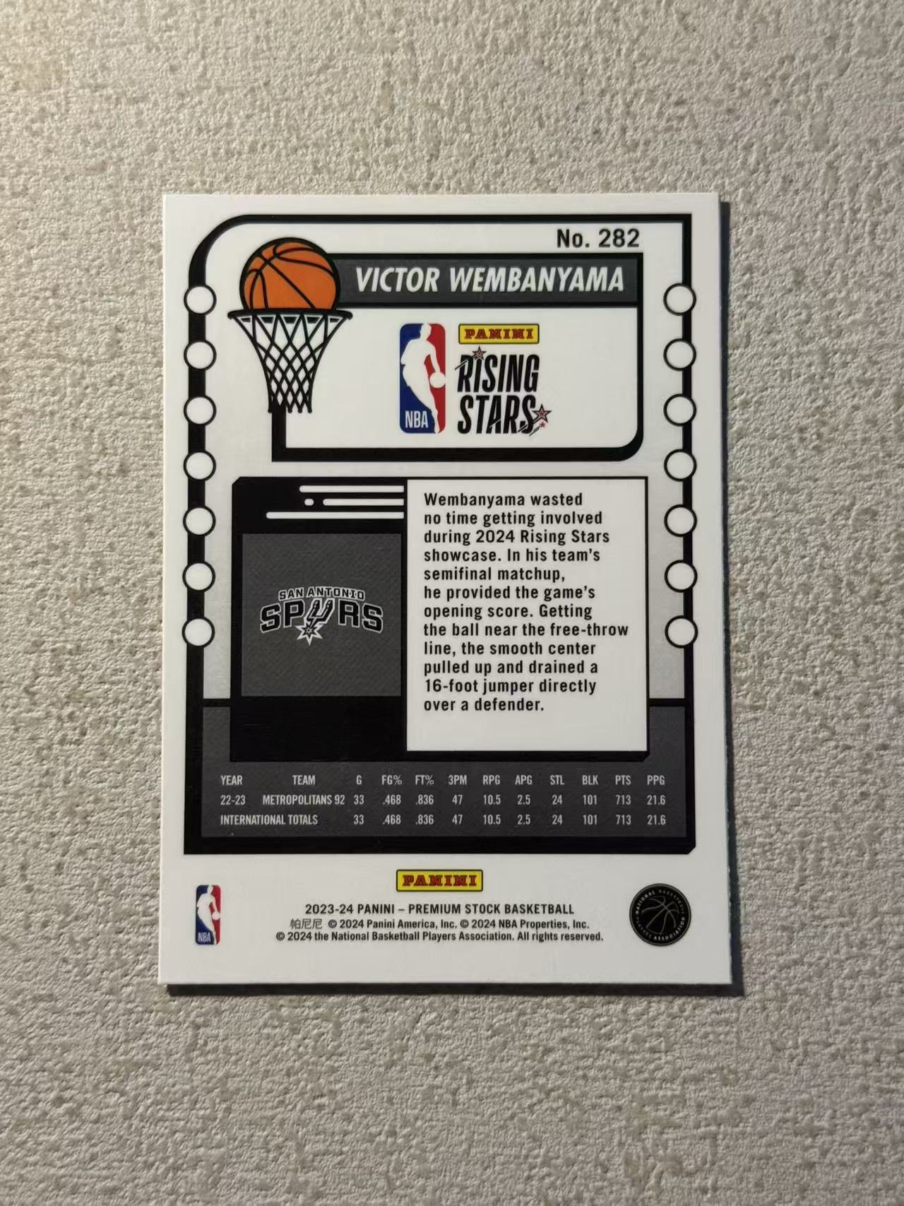 2023-24 Panini Premium Stock Victor Wembanyama RC 马刺 新秀rc 文班亚马 特卡 sp 经典选图 收藏必备
