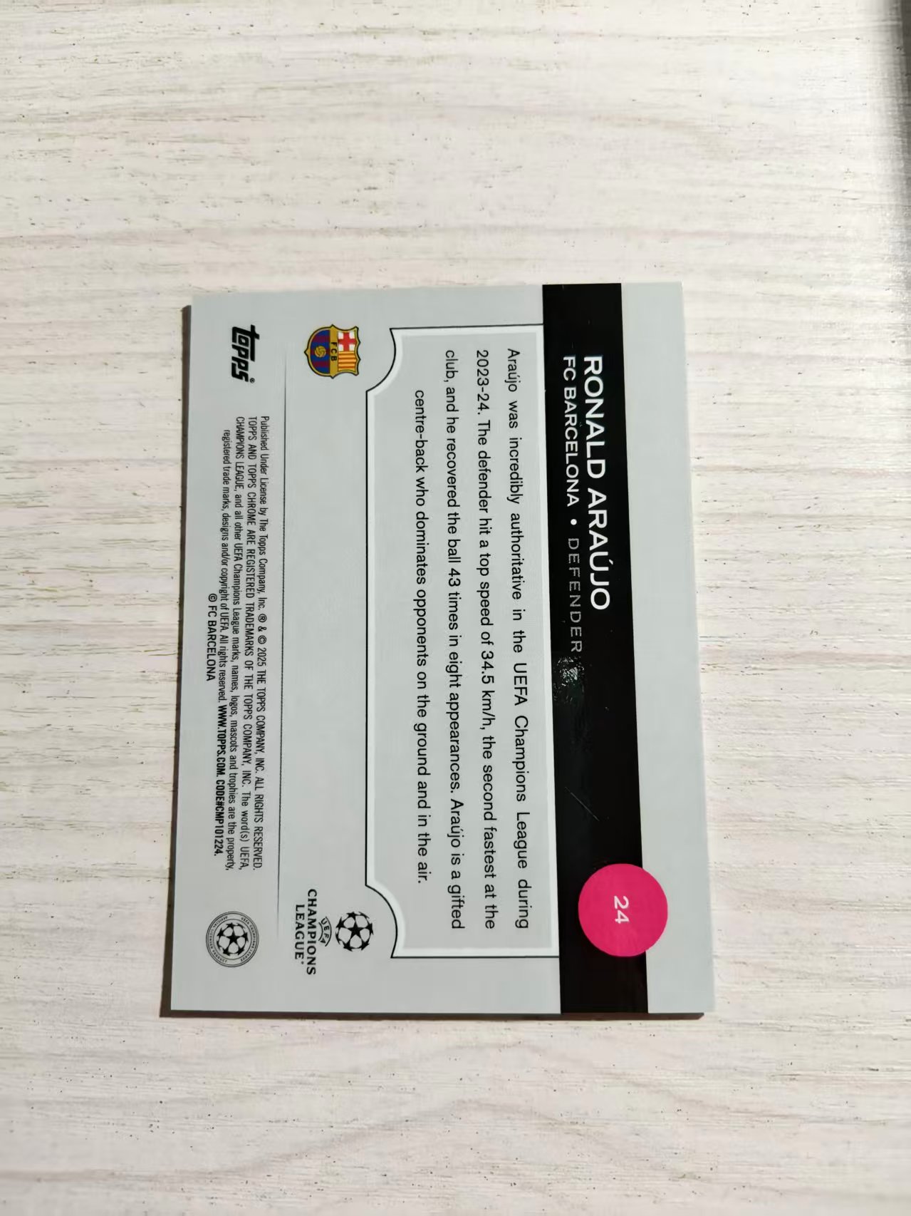 2025 Topps Chrome Ronald Araujo 【西北拍卖】topps欧冠蓝宝石 阿劳霍 08/10编黑碎冰折 黑宝石 巴萨 巴塞罗那 乌拉圭 行