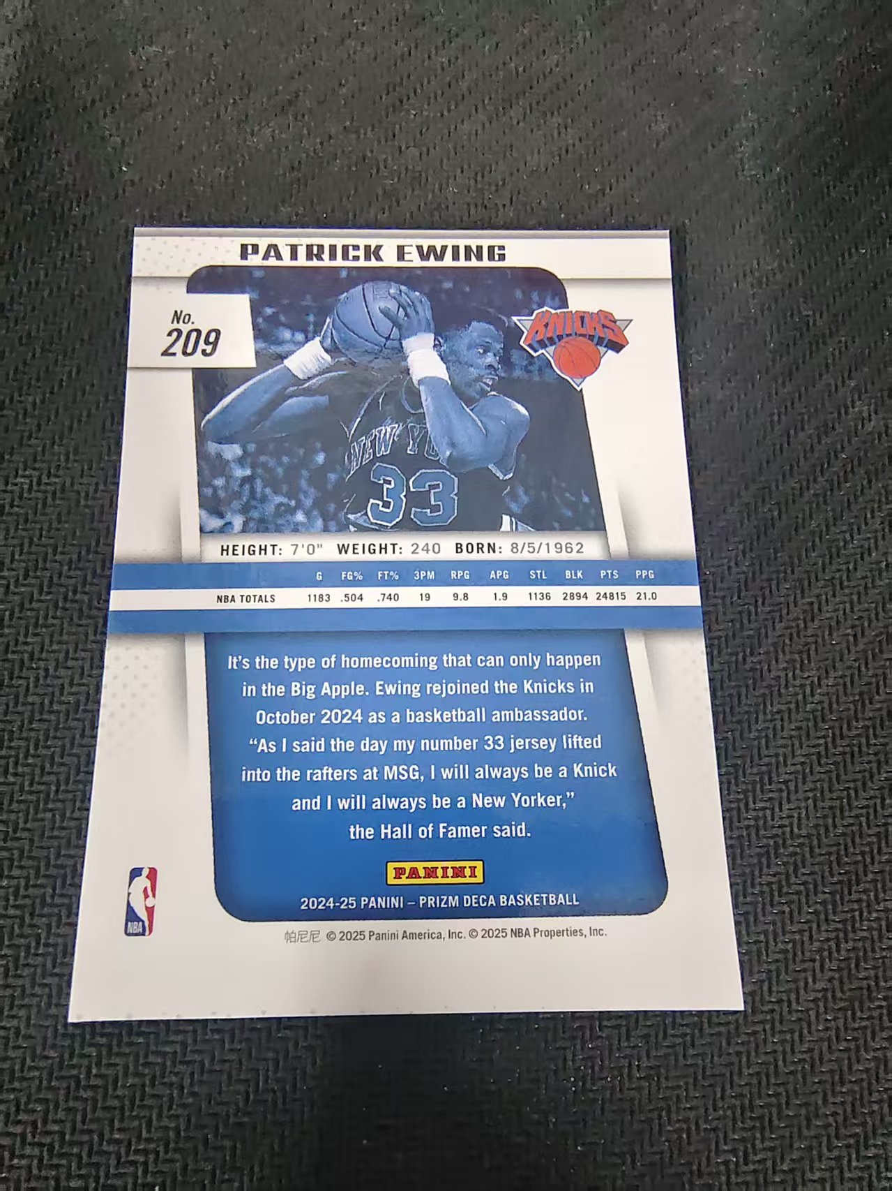 【可合并,不累计】2024-25 Panini Prizm Deca Patrick Ewing 尼克斯 帕特里克 尤因 大猩猩 PZ 复刻 划痕 边角瑕疵 #209