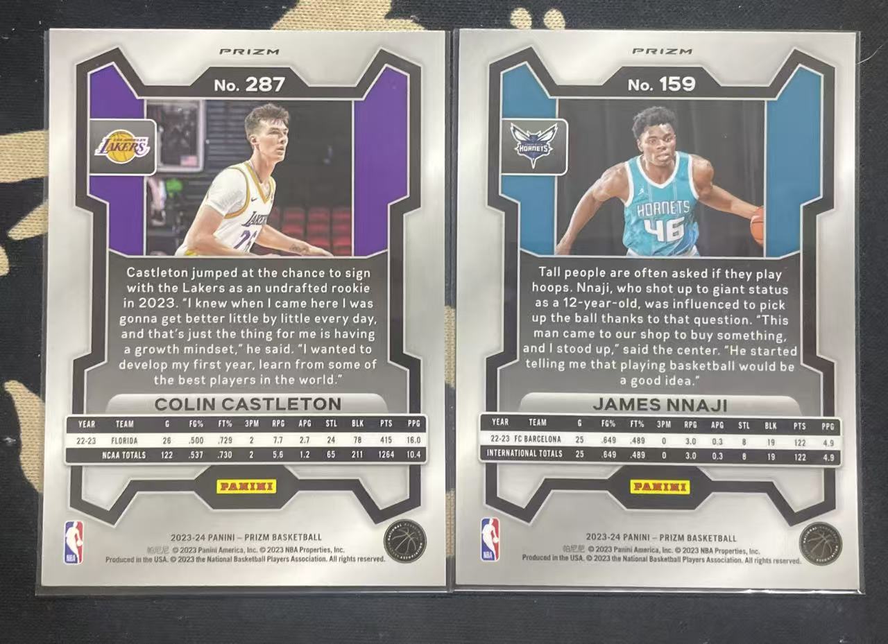 2023-24 Panini Prizm James Nnaji 詹姆斯·纳吉 黄蜂 科林·克斯尔顿 湖人 rc 新秀年三色折 折射 好秀 凑套 彩虹 打包 值得收藏 (猴子卡社)