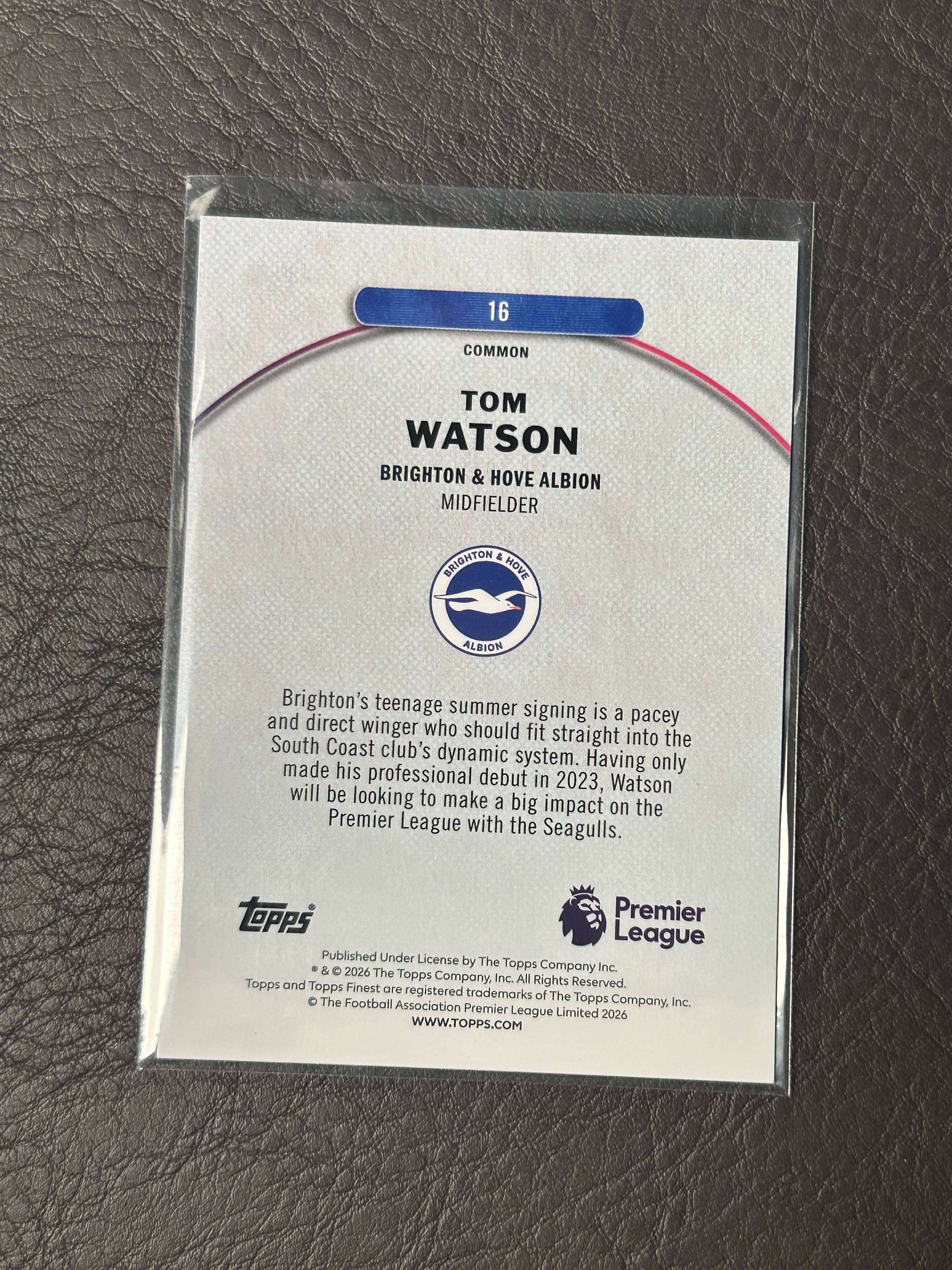 2026 Topps Finest Tom Watson #16 英超 布莱顿 RC 汤姆 沃特森 小妖 44/200编 蓝折