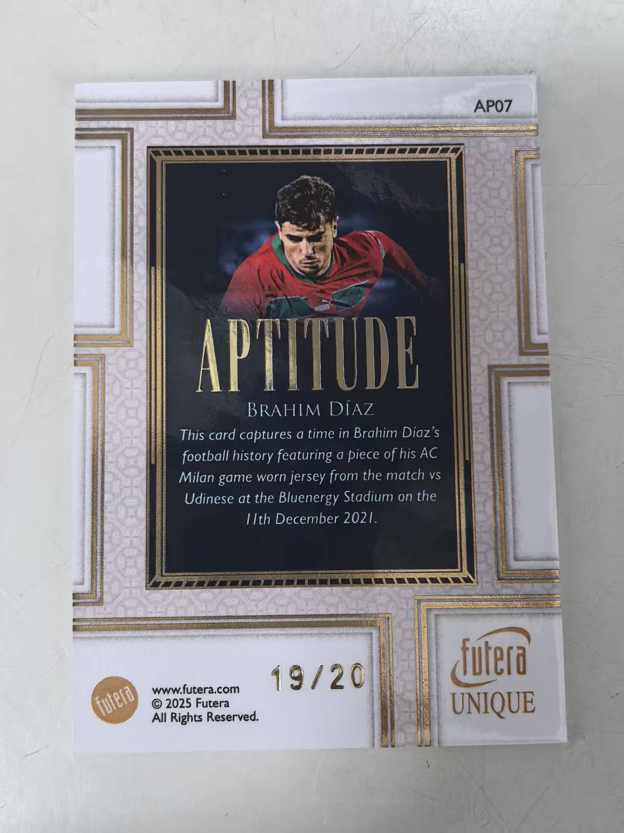 2025 Futera Unique Brahim Diaz #AP07 球衣卡 aptitude 20编 物料切割 【梅东】