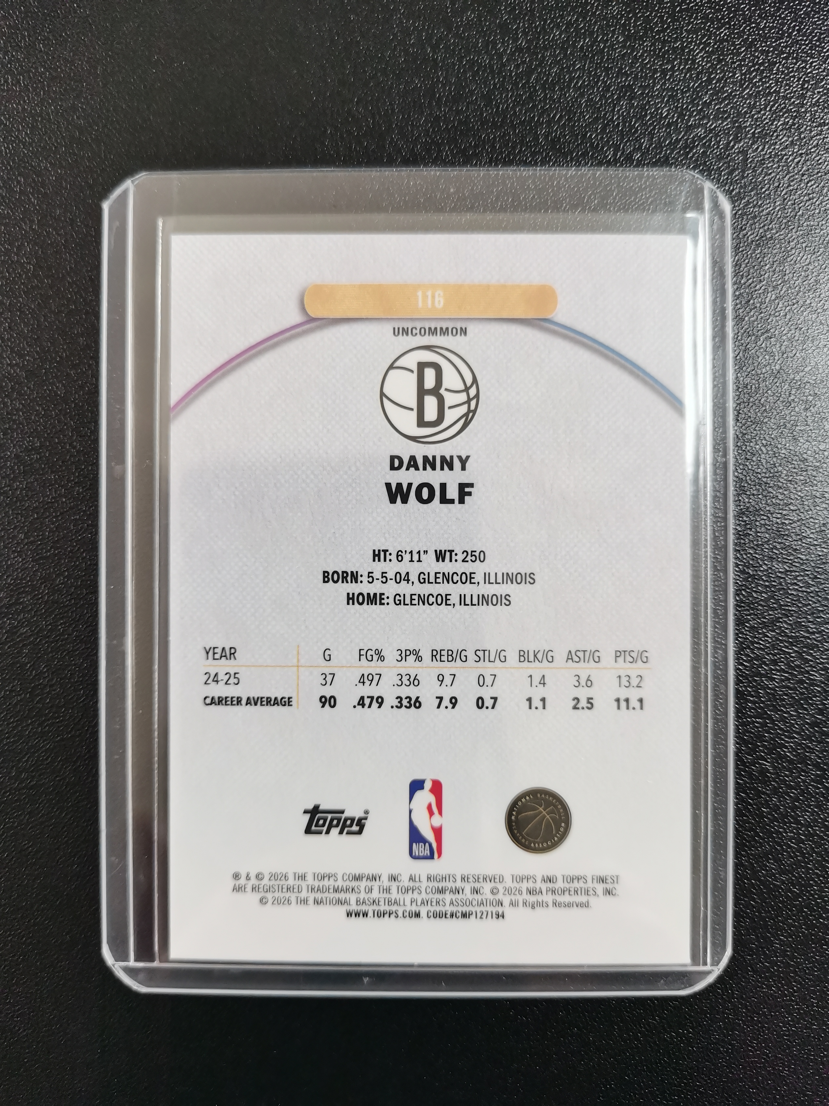 2026 Topps Finest Danny Wolf RC 丹尼沃尔夫 篮网 新秀年 rookie 二级 收藏凑套 卡品如图 免费代拍WW
