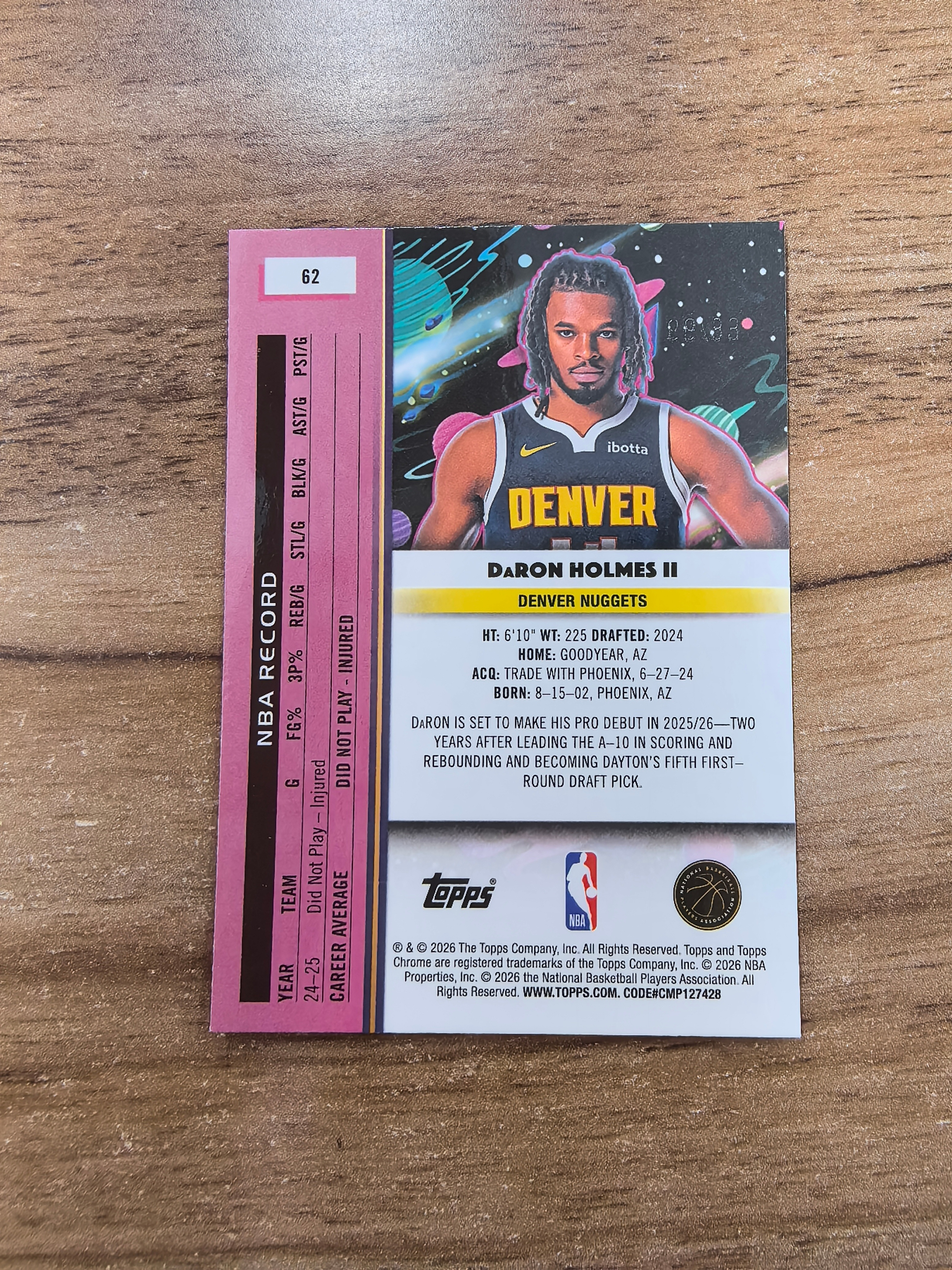2026 Topps Cosmic Chrome DaRon Holmes II 宇宙 掘金 达龙霍姆斯二世 15/99编 蓝脉冲折 折射 微瑕 卡品如图 七哥