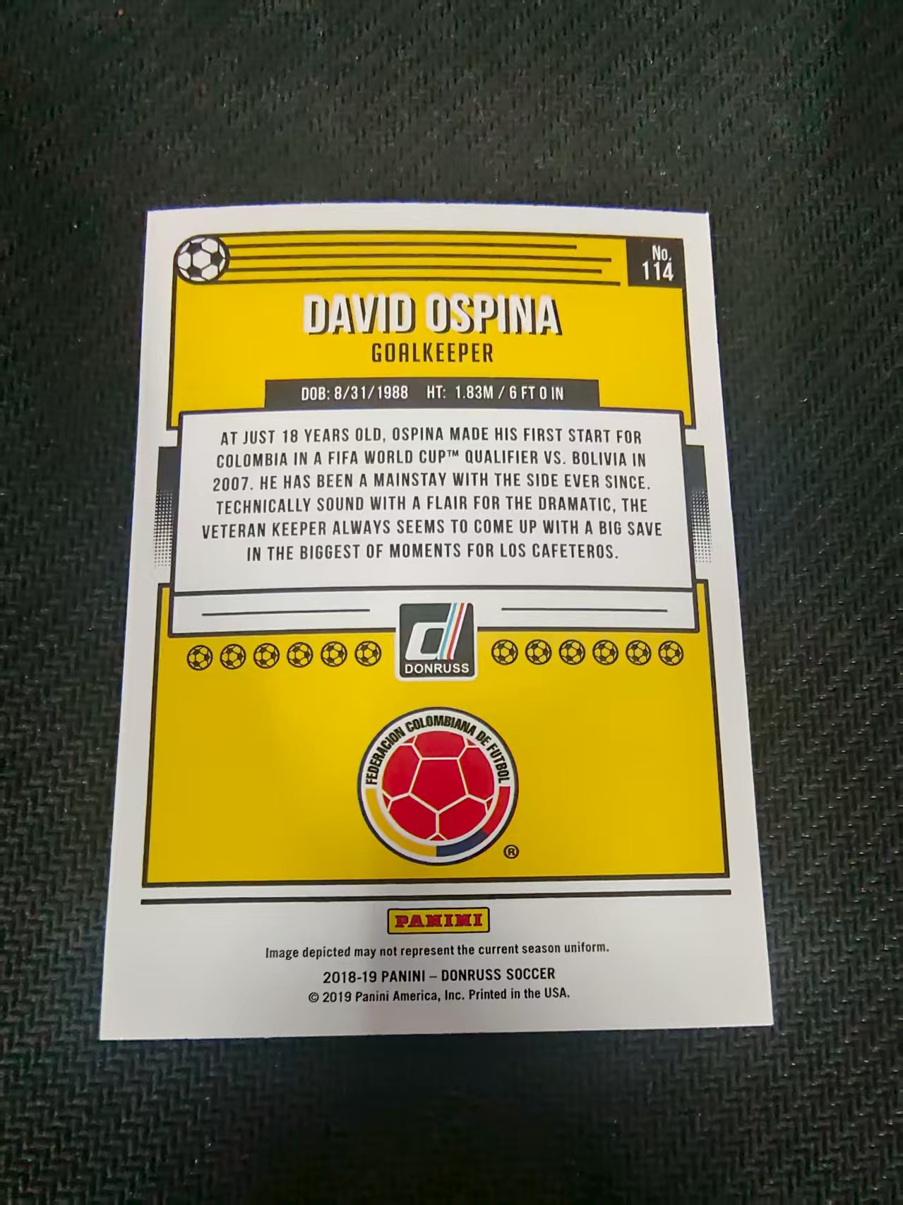 【可合并,不累计】2018-19 Panini Donruss David Ospina 哥伦比亚 奥斯皮纳 杜蕾斯 划痕 边角瑕疵 #114