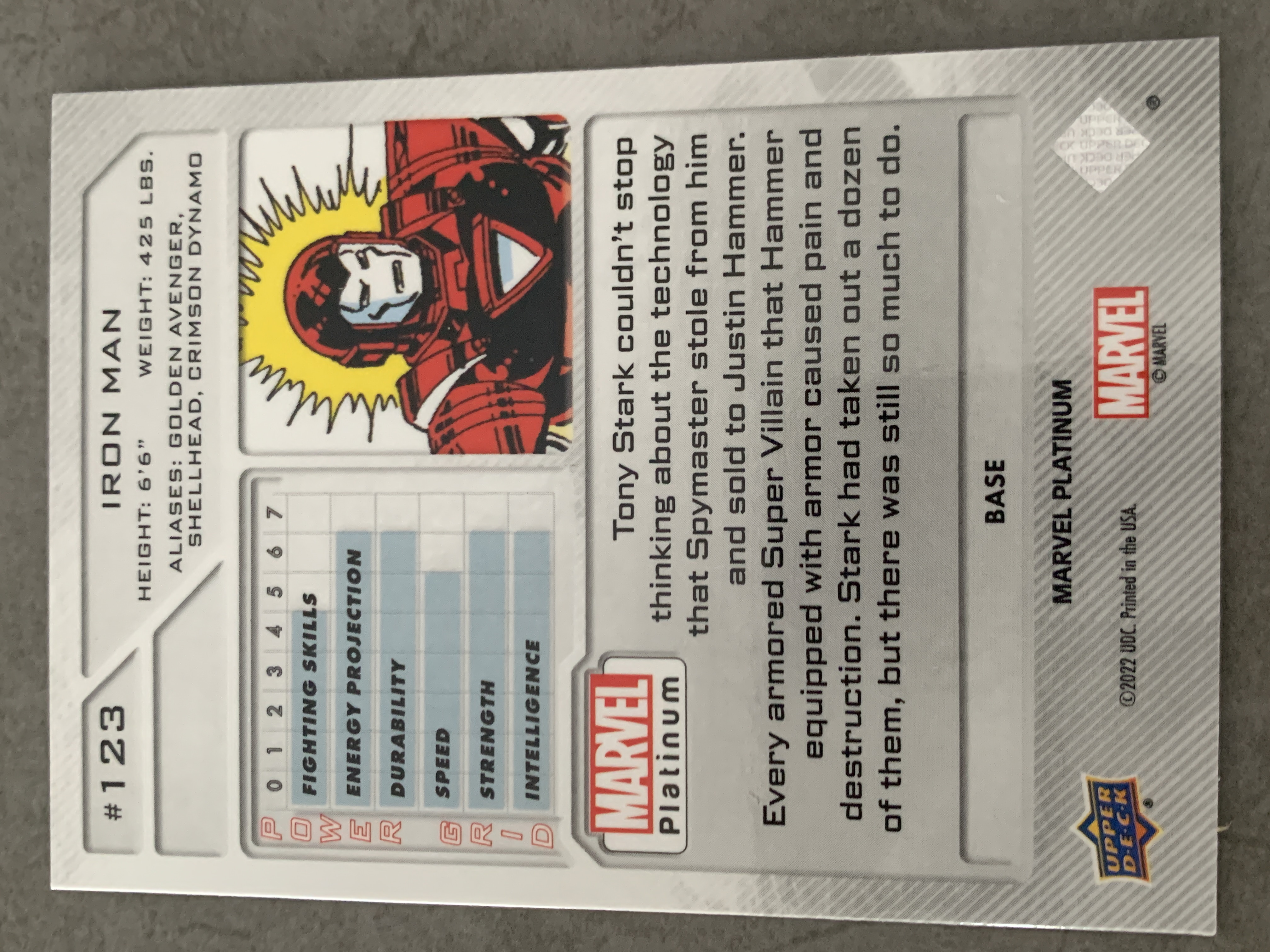 (A9) 2022 UPPER DECK 漫威 BASE 钢铁侠 实卡好看 收藏凑套必备 卡品如图 !!!