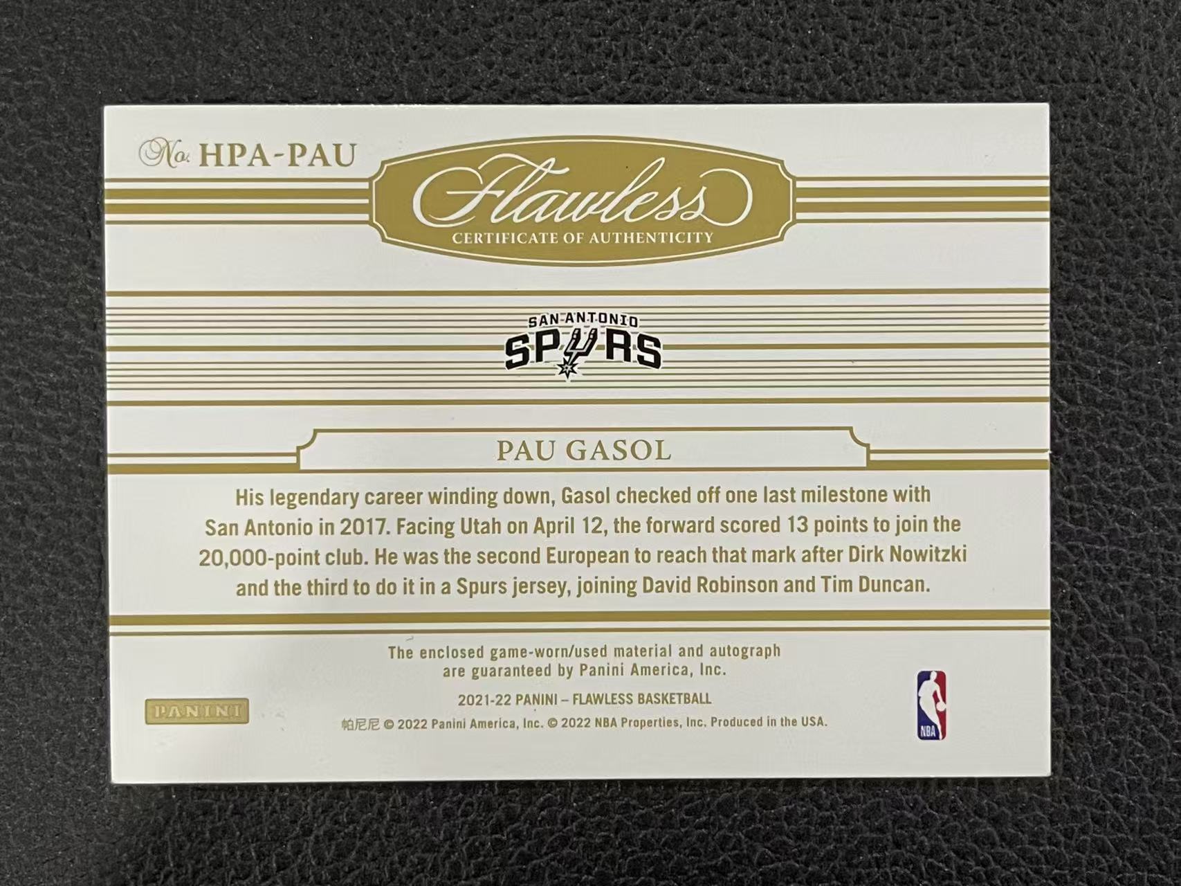 2021-22 Panini Flawless Pau Gasol 【赛博典藏】 手提 马刺 保罗 加索尔 25/25 尾编 HPA 签字 卡签 加嫂 暴力切割 微瑕如图 #DE#