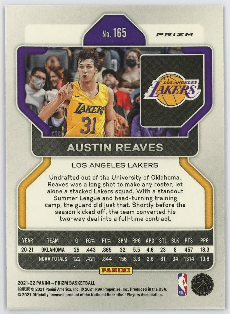 2021-22 Panini Prizm Austin Reaves RC 奥斯汀里弗斯 新秀 pz 三色折 折射 湖人 村曼巴 卡品如图 1TG4/11.28