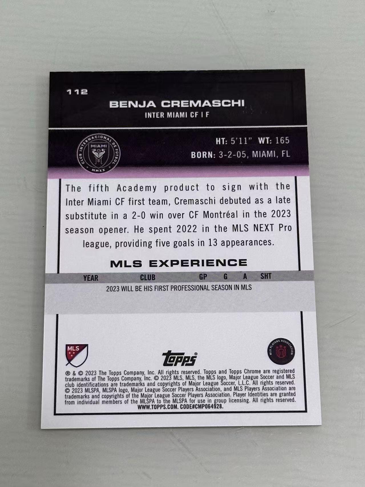 2023 Topps Chrome Benja Cremaschi RC 美职联 迈阿密国际 美国国脚 潜力新秀RC 本贾 克雷马斯基 16/25编 橙折 新秀RC 世界杯 大比例
