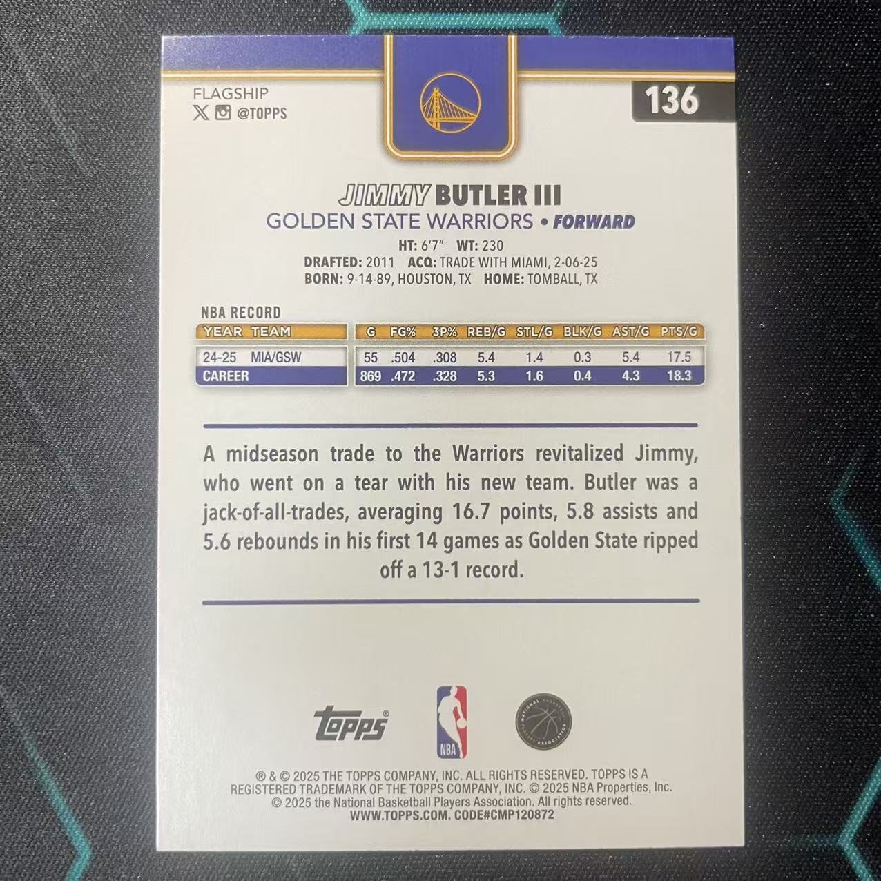 2025 Topps Flagship Jimmy Butler 【阿福代卖】 吉米 巴特勒 勇士 铜平行 2025编 年份编 收藏必备 (行行行)
