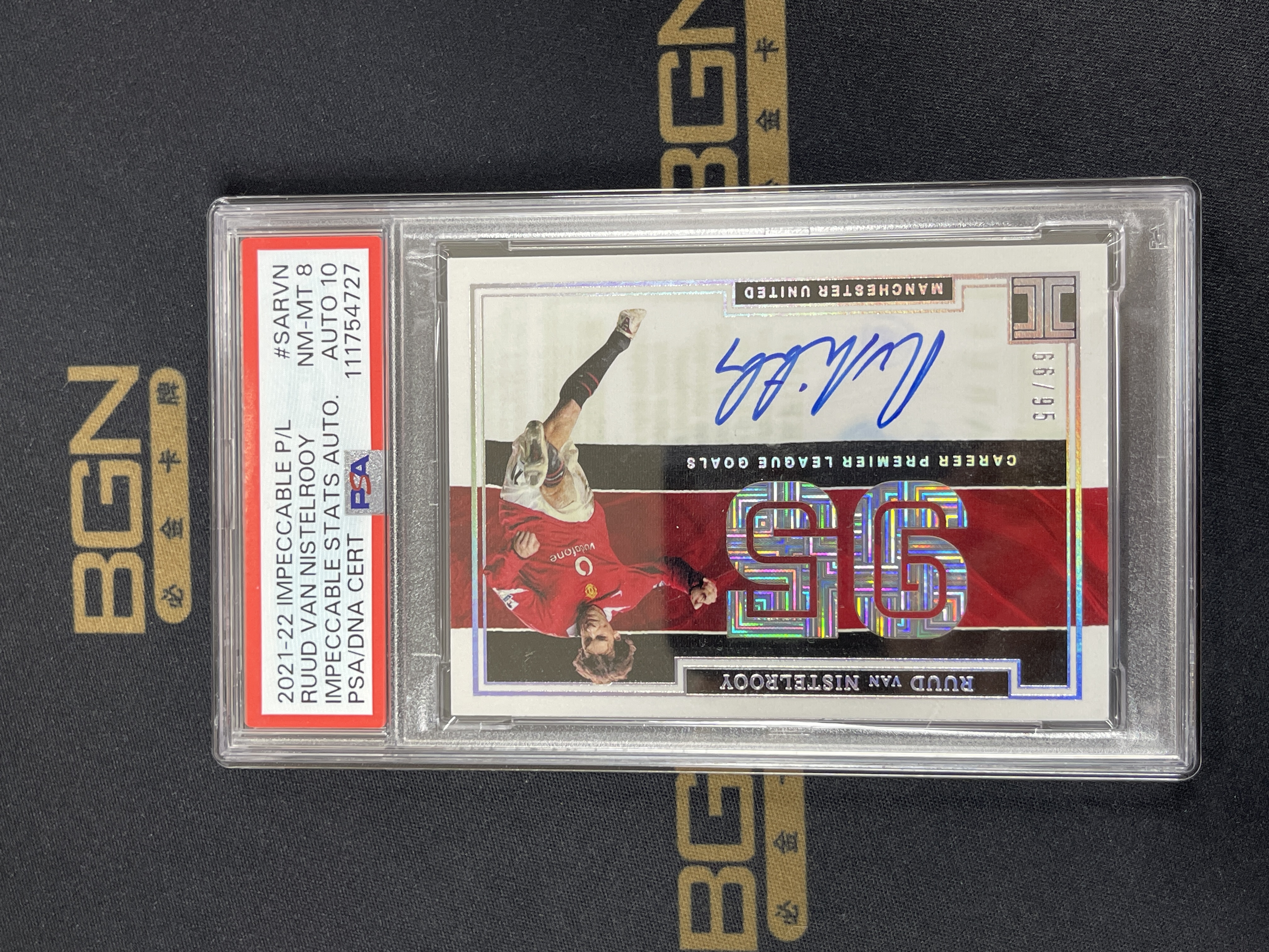 【必金拍卖-可累积】251026LY 2021-22 PANINI 小真金 英超 曼联名宿 范尼斯特鲁伊Van Nistelrooy 数据签 卡签95编 PSA8分签字10分 壳轻痕 收藏投资首选