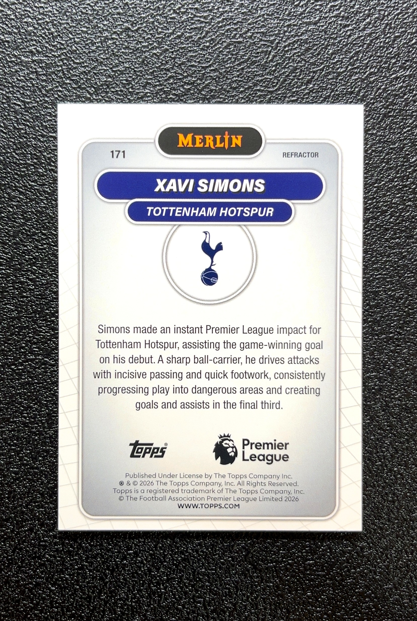 【小白1%代卖】2026 Topps Merlin RefraCTOR 折射卡 Xavi Simons 哈维·西蒙斯 银折 折射 卡品如图 高价值 #171 Tottenham 0802