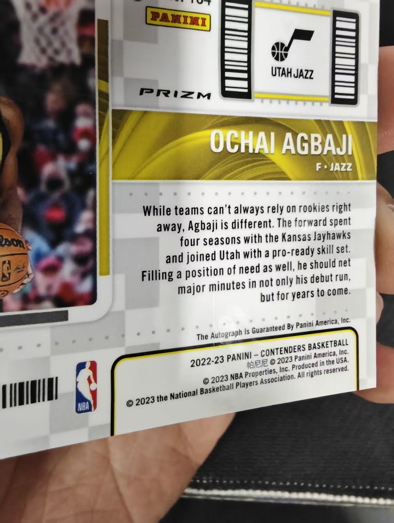 【汽水拍卖】2022-23 panini contenders ochai agbaji 球票 爵士 阿巴吉 rc 新秀 签字 卡签 银折 微瑕如图