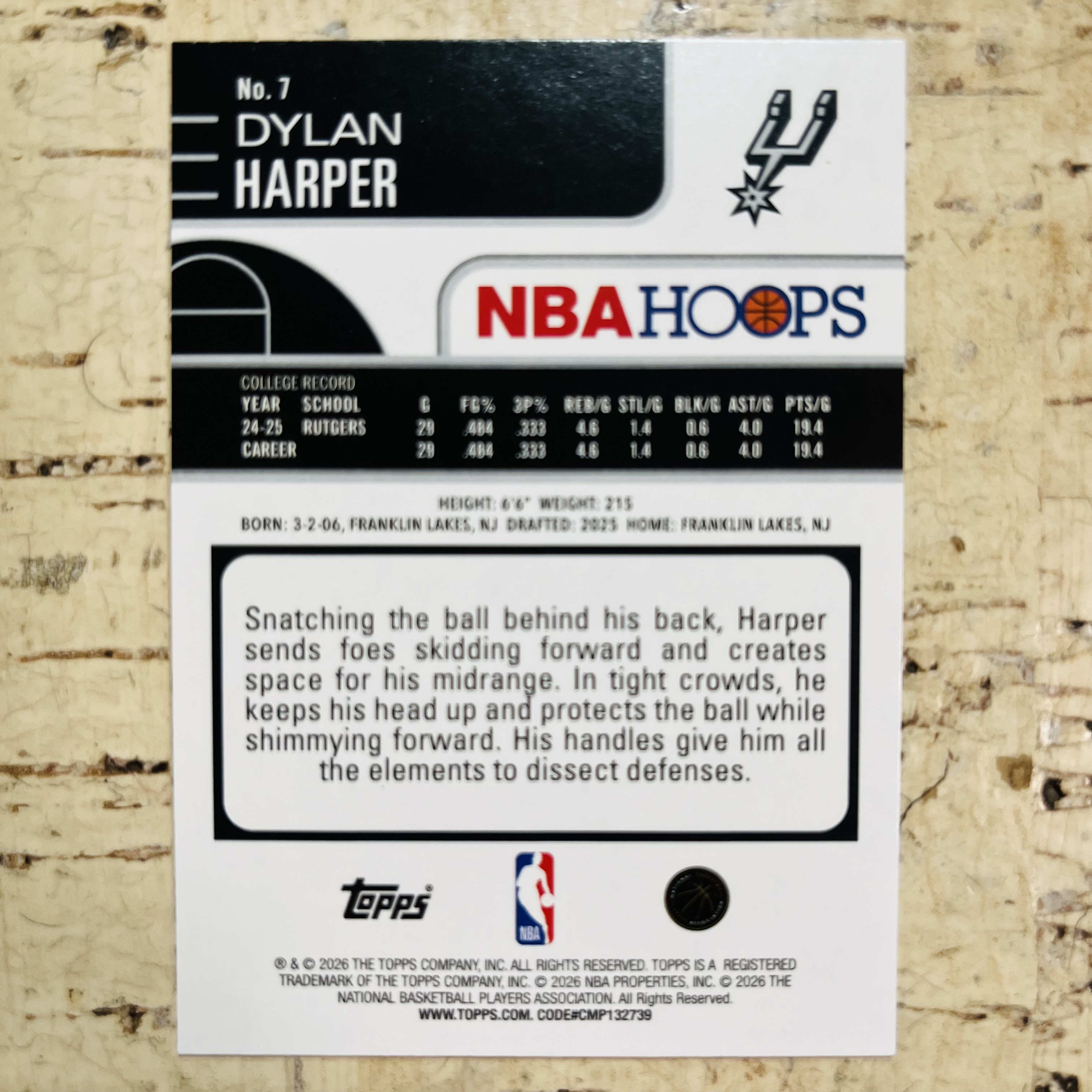2025-26 Topps NBA Hoops Dylan Harper RC 新秀 马刺 迪伦 哈珀 正绿折 绿折射 稀有折射 凑彩虹必备 右上微瑕见图三【小卡迷拍卖 可累积半年】