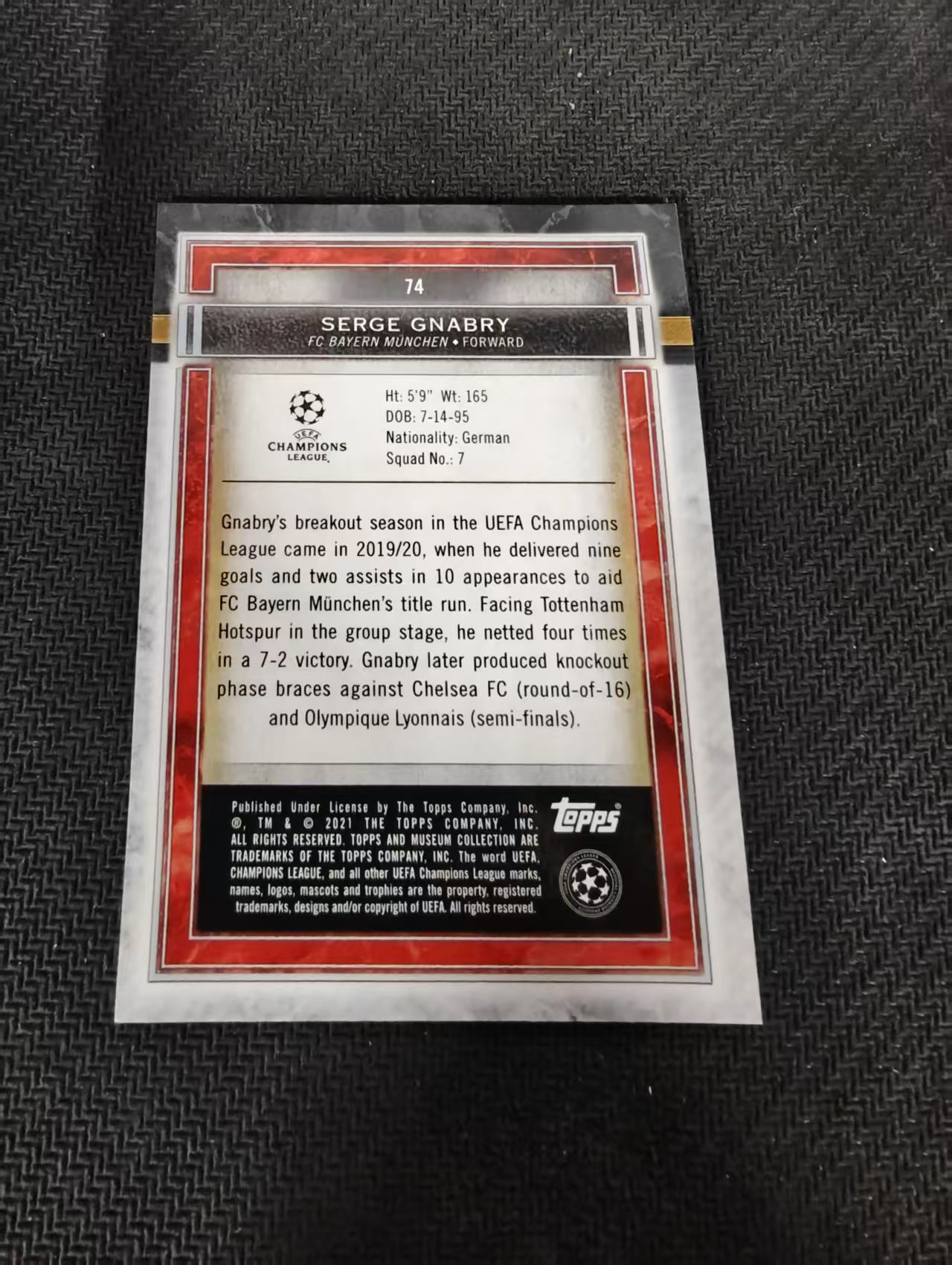 【可合并,不累计】2021 Topps Museum Serge Gnabry 欧冠 博物馆 拜仁慕尼黑 格纳布里 边角瑕疵