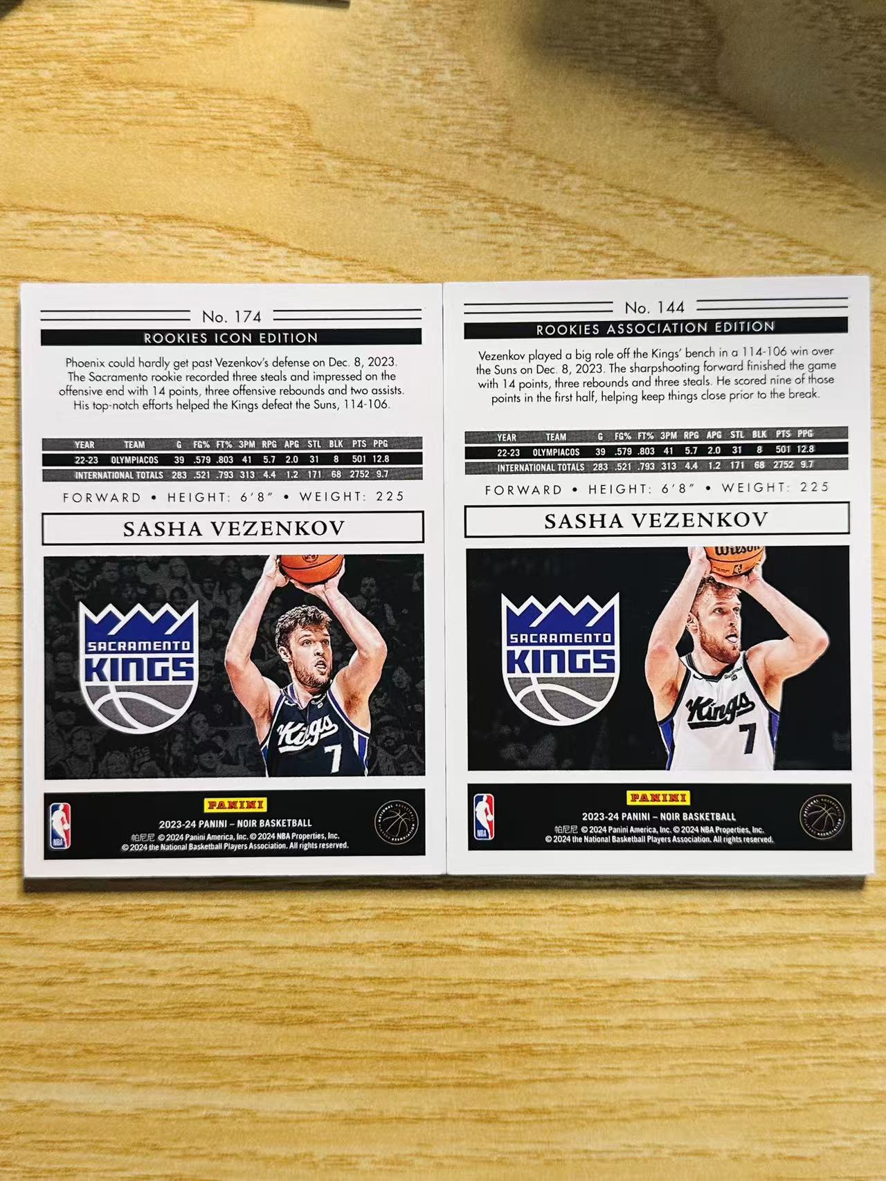 2023-24 Panini Noir vezenkov 诺尔 维琴科夫 新秀 RC 49编 队徽 队标 一套 打包 国王 收藏必备