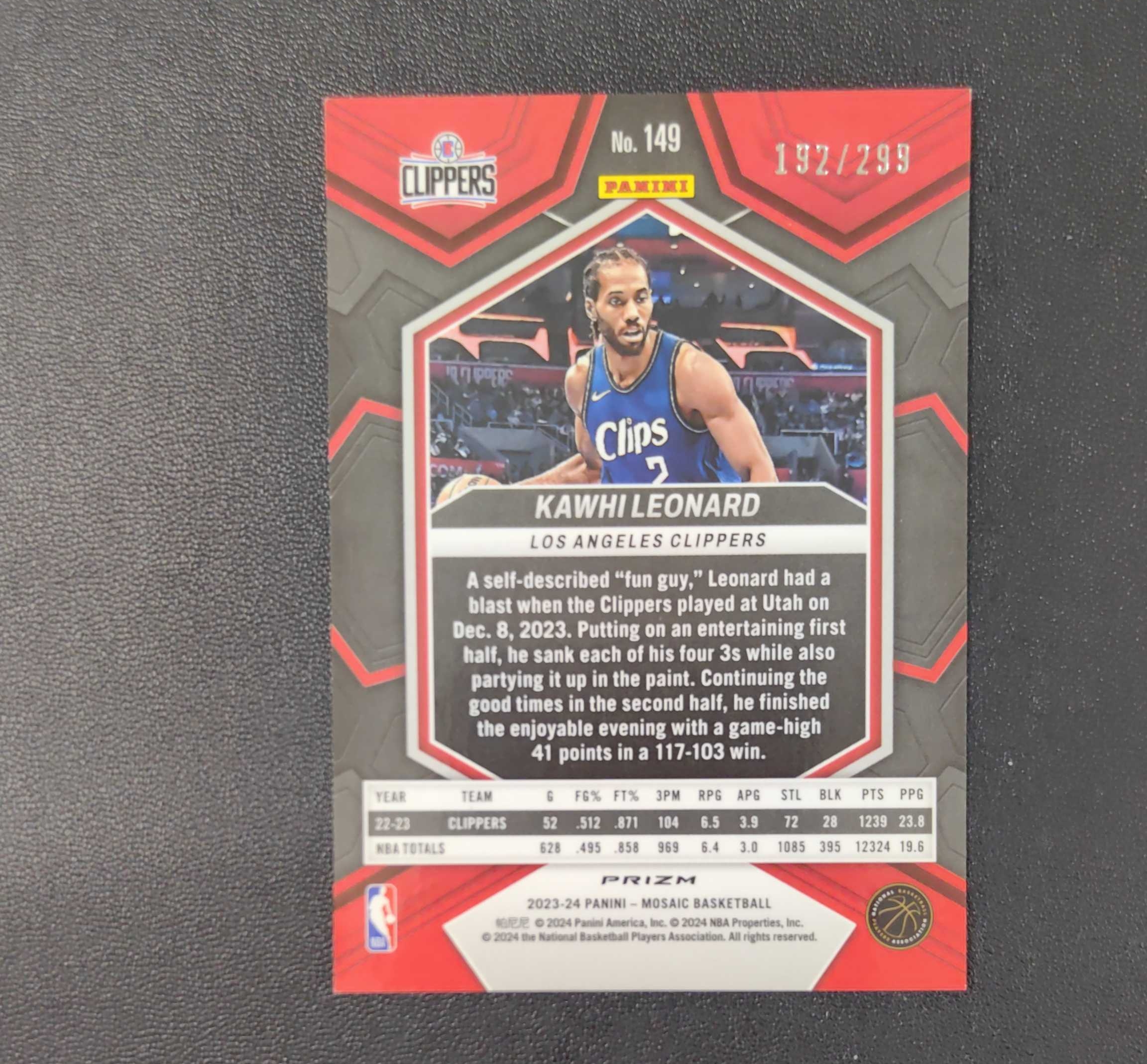 2023-24 Panini Mosaic Kawhi Leonard 马赛克 科怀 伦纳德 小卡 卡哇伊 快船 红熔岩折 折射 299编 东契奇 sga 库里 文班亚马 詹姆斯 多张再拍