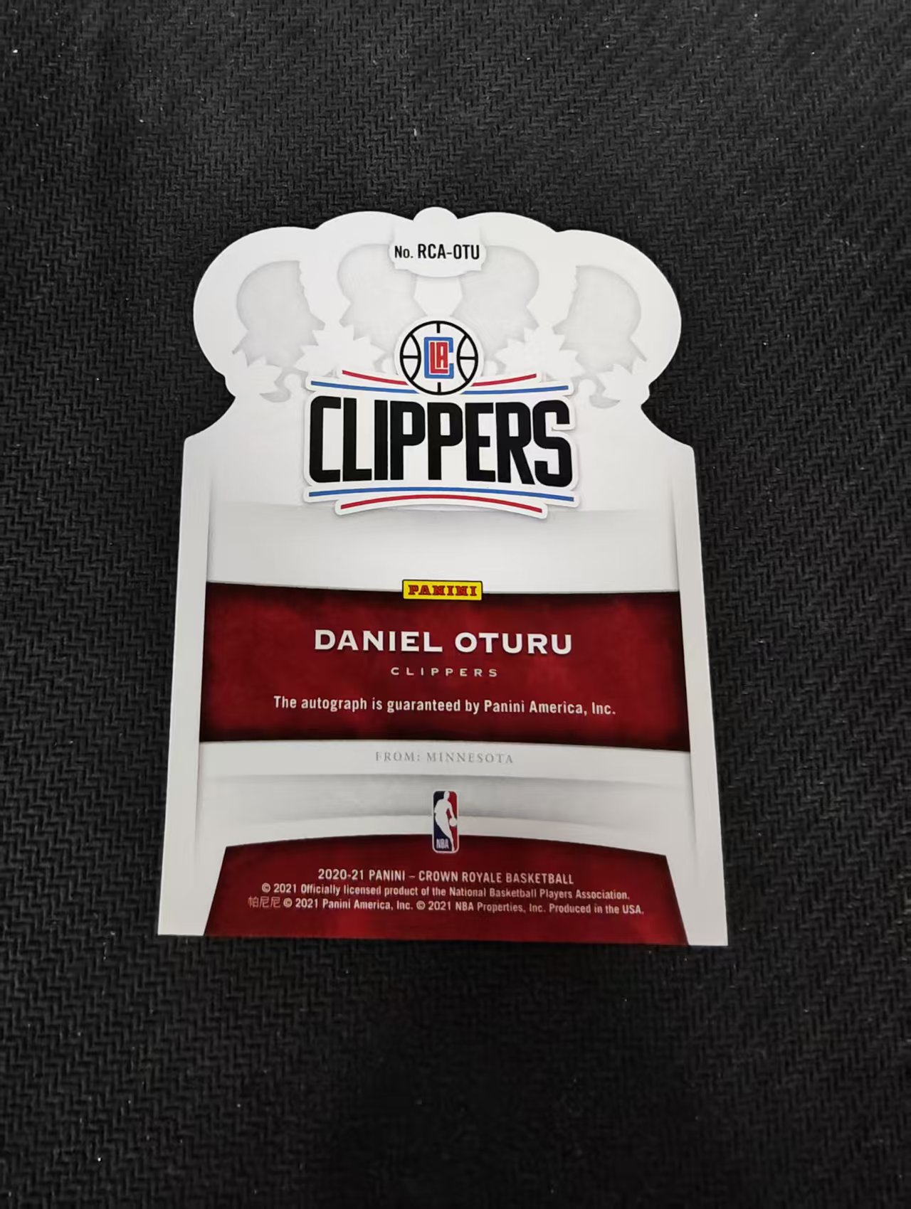 【汽水拍卖】2020-21 Panini Crown Royale Daniel Oturu RC 皇冠 快船 新秀rc 丹尼尔 奥图鲁 异形 签字 99编 微瑕如图