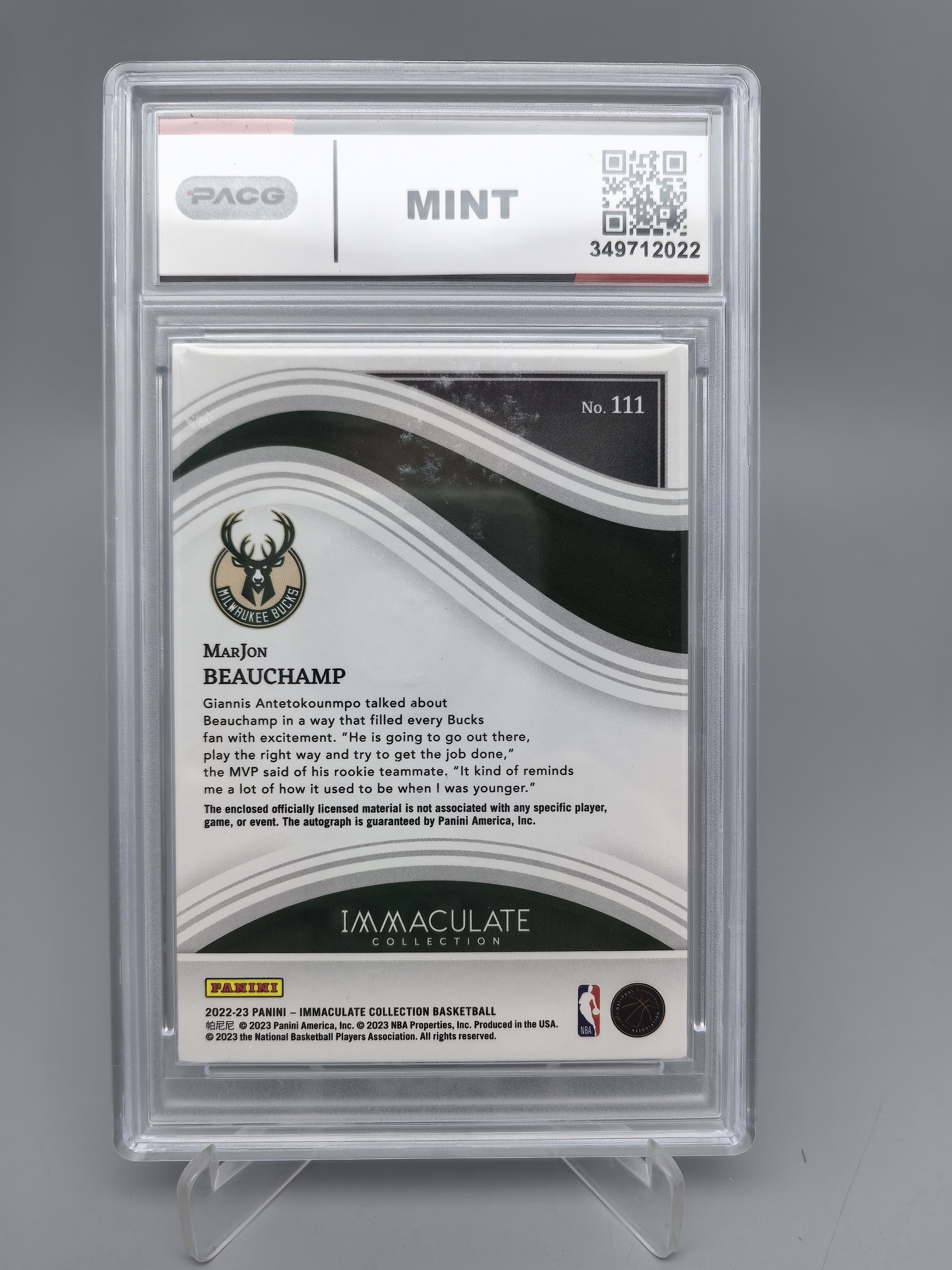 【坚果卡牌代拍】2022-23 Panini Immaculate MarJon Beauchamp RC 马乔恩 比彻姆 RPA 99编 物料 新秀 签字 卡签 三色物料 暴力切割 阿顺1027