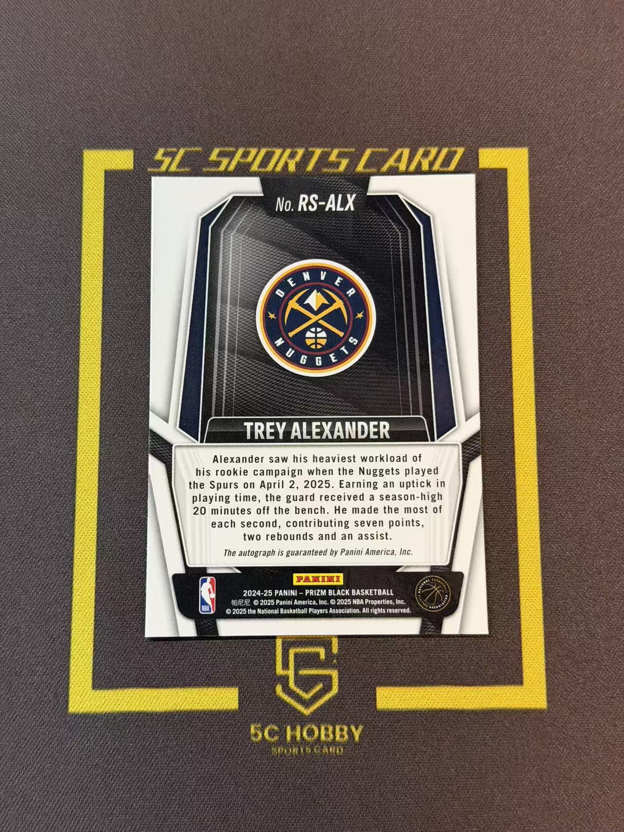 2024-25 Panini Prizm Black Trey Alexander RC 特雷 亚历山大 新秀 签字 1【零壹小卡】wn