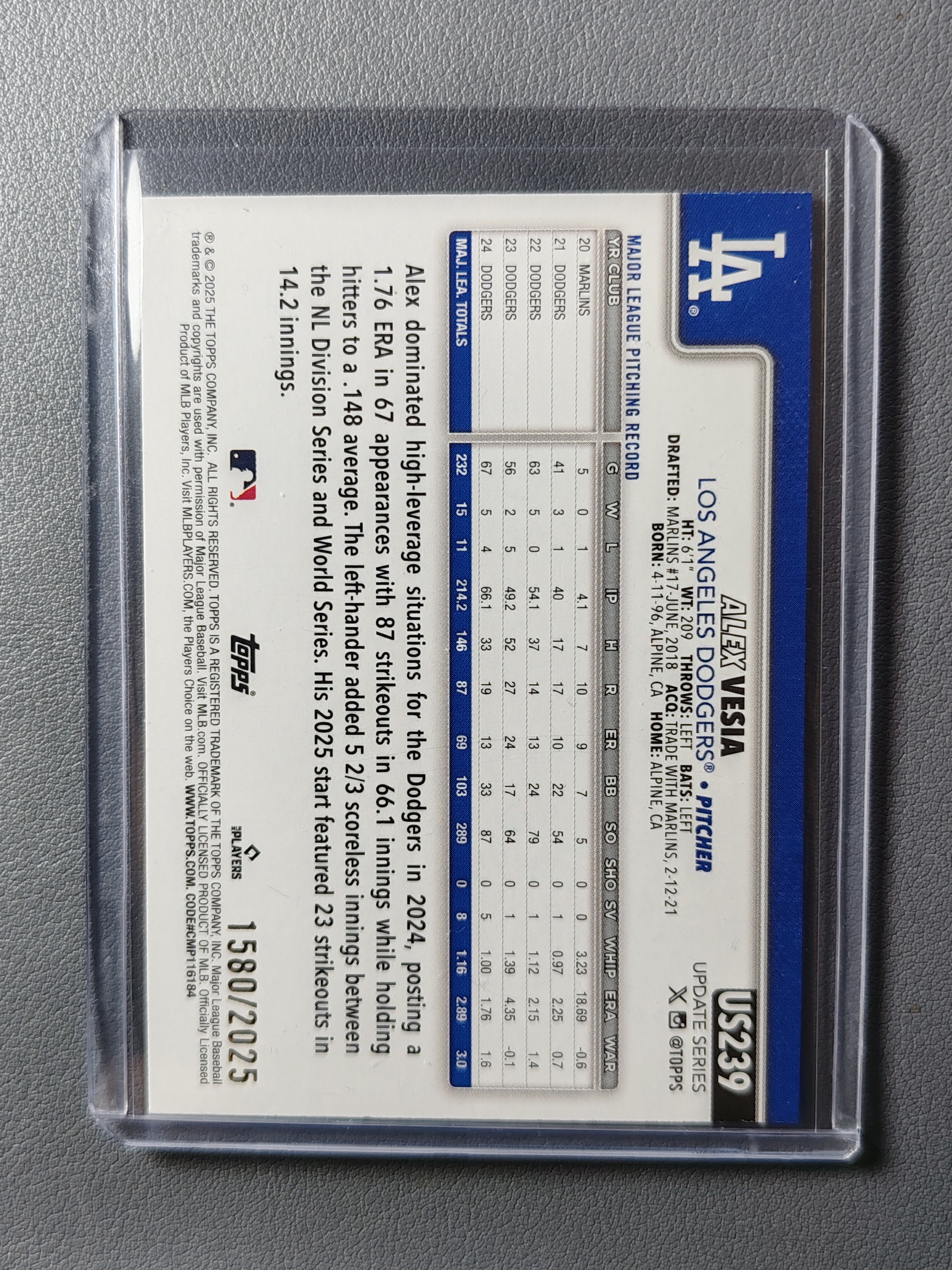 2025 Topps Update Alex Vesia 维西亚 道奇 2025编!【pei】