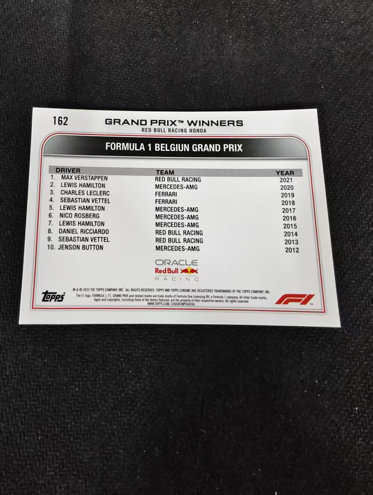 2022 Topps Chrome F1 Max Verstappen 维斯塔潘 红牛 划痕 边角瑕疵 #162