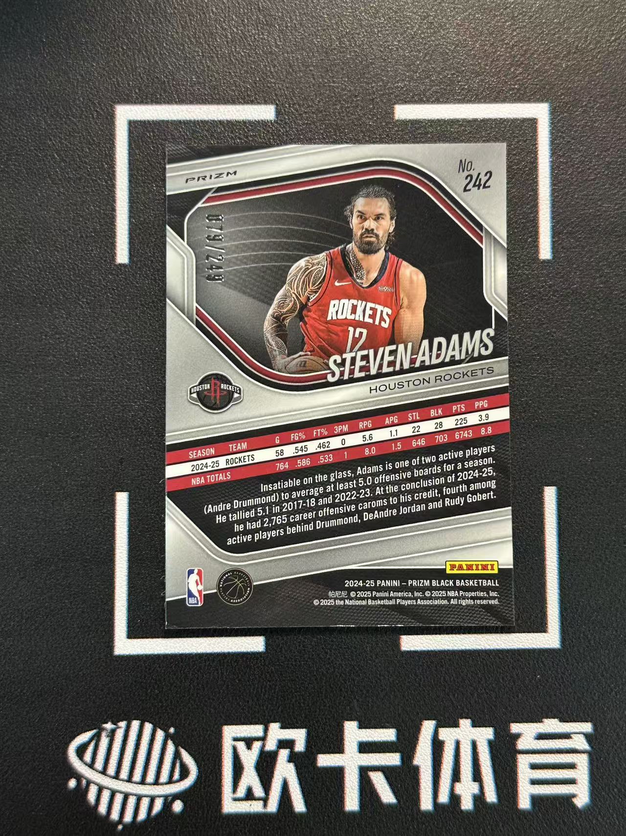 2024-25 Panini Prizm Black Steven Adams 【欧卡体育】pz 海王 亚当斯 249编 流光折 火箭 卡品如图(YDD)