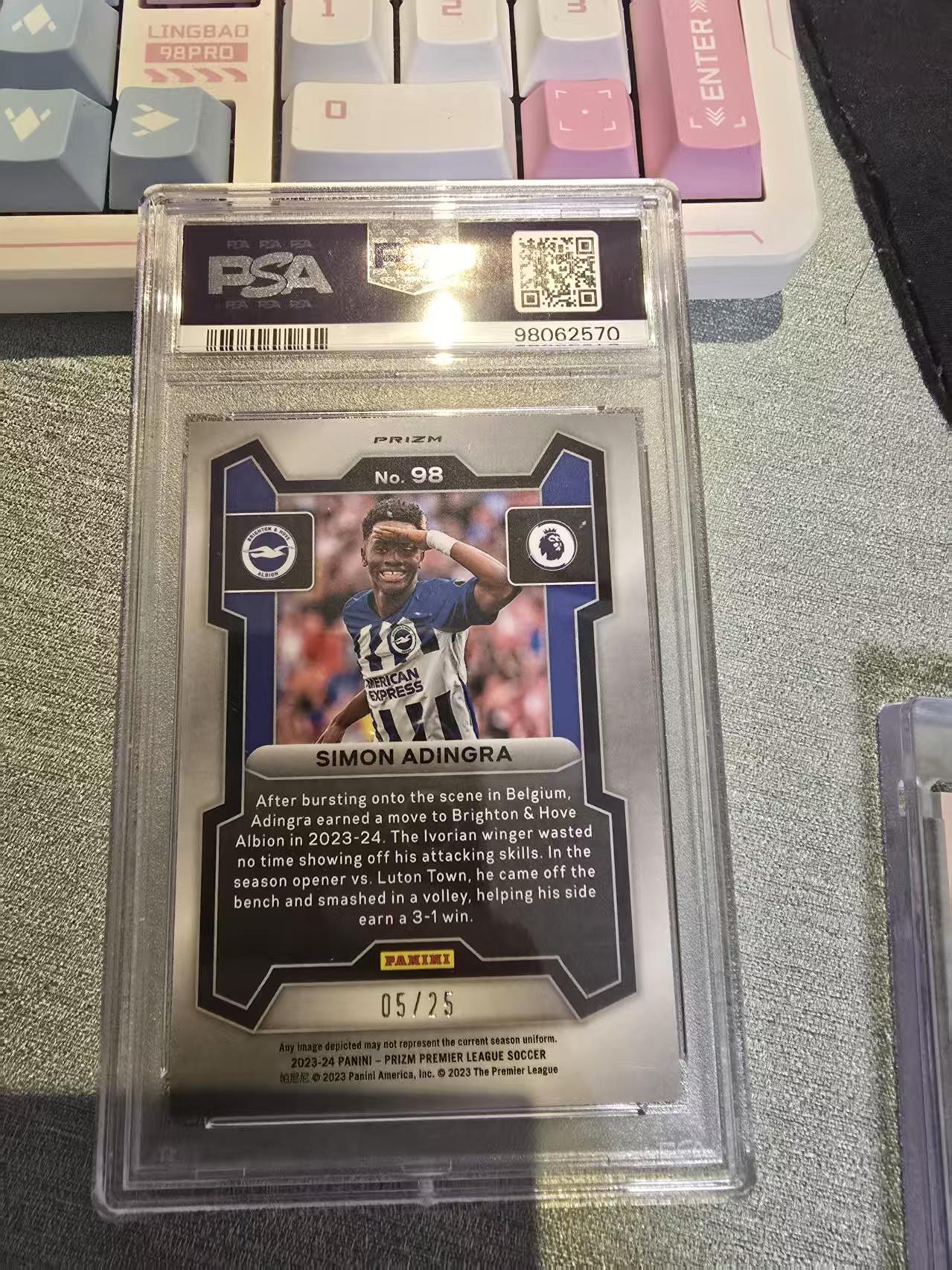 2023-24 Panini Prizm adingra RC 英超(Simon Adingra) 阿丁格拉 布莱顿 桑德兰 RC新秀 25编 紫mojo折 PSA10分 本赛季黑马 pop3 黑萨卡