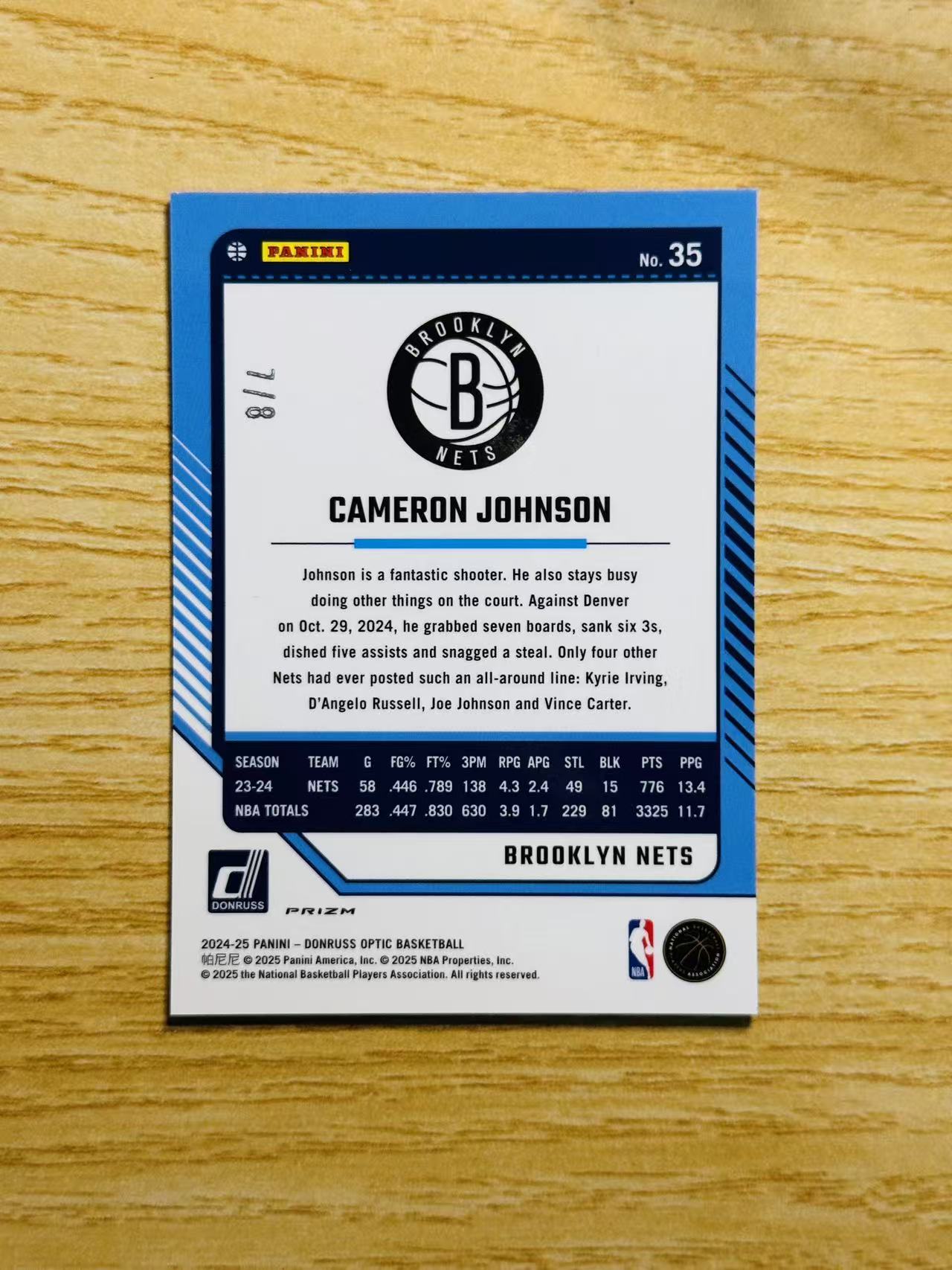 2024-25 Panini Donruss Cameron Johnson 嘿嘿代卖 杜蕾斯 optic 卡梅伦 约翰逊 黄忠 龙鳞折 8编 低编 篮网 收藏必备