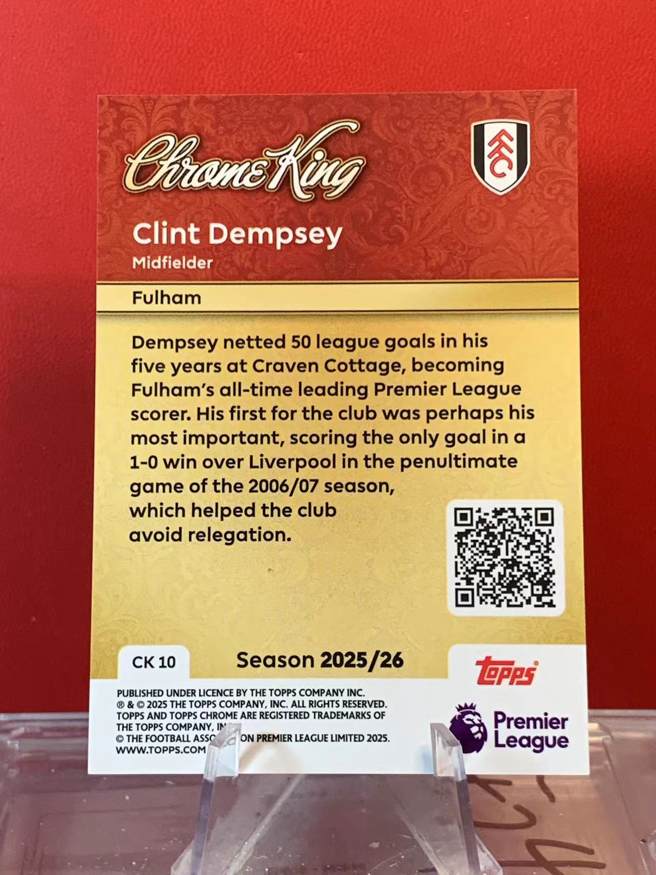(詹叔代拍)2025 Topps Premier Clint Dempsey 最新英超 富勒姆 美国传奇 克林特 邓普西 Chrome King特卡 卡品如图 顺丰寄付 i3