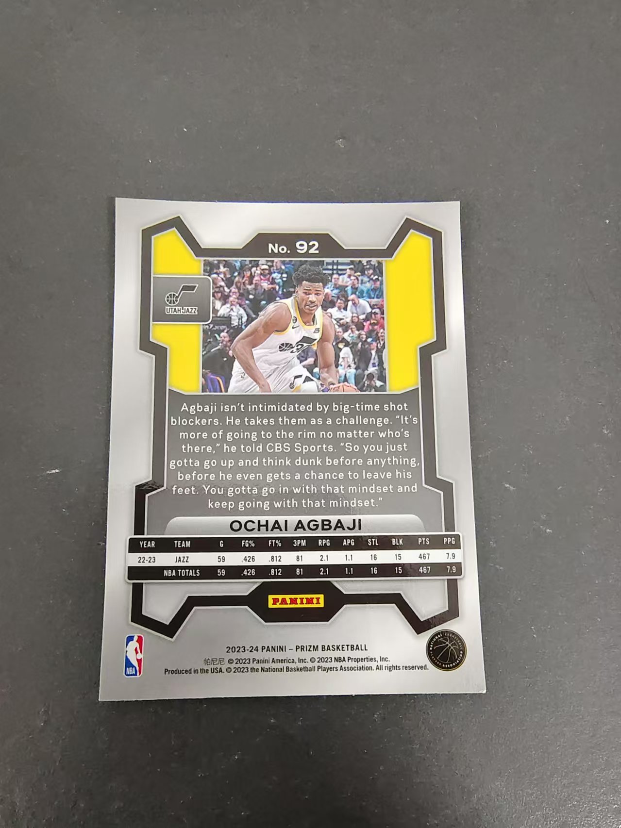 【可合并,不累计】2023-24 Panini Prizm Ochai Agbaji 奥查伊 阿巴吉 PZ 划痕 边角微瑕 #92