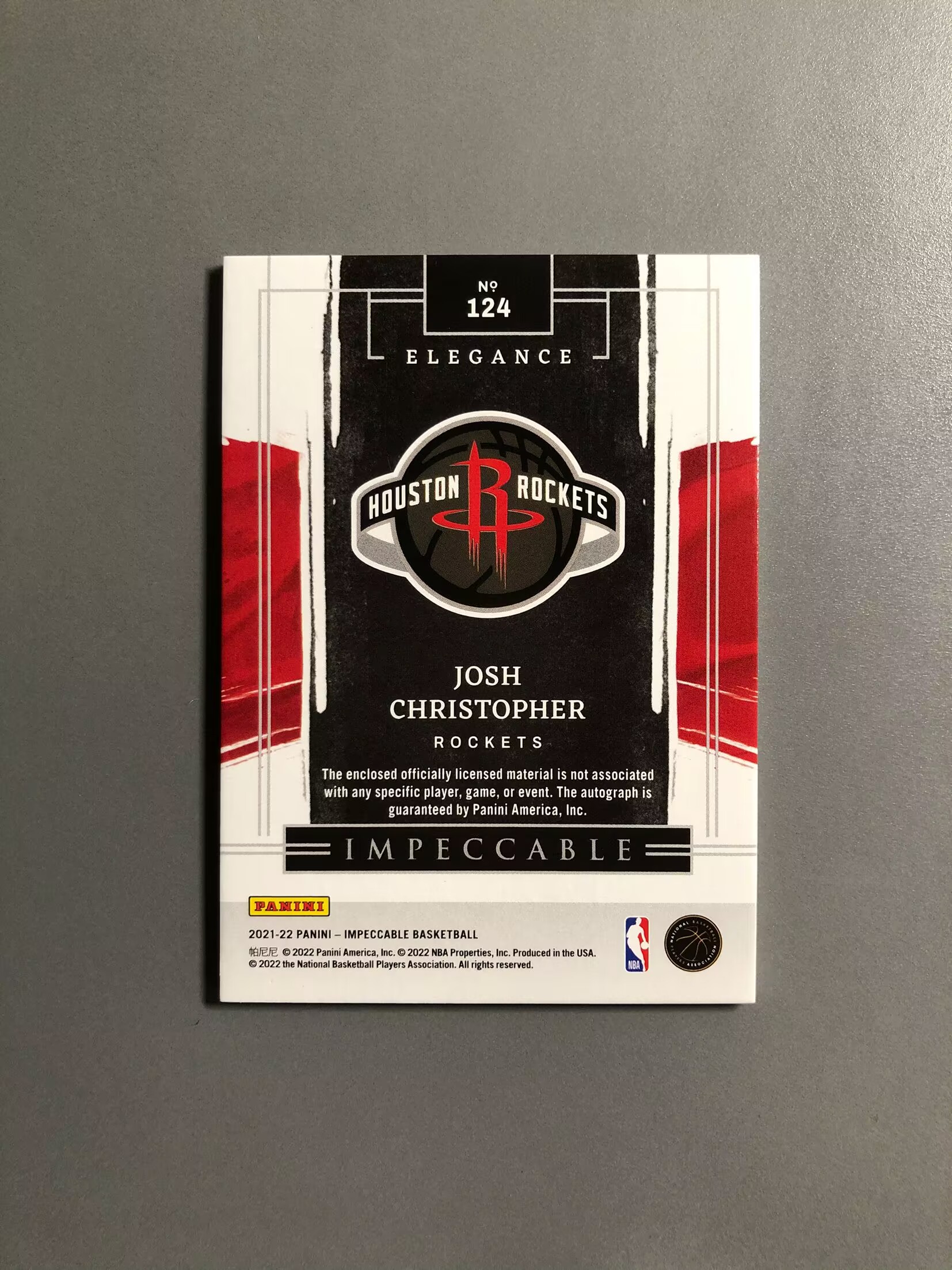 2021-22 Panini Impeccable Josh Christopher RC 约什·克里斯托弗 火箭 新秀 RC 球衣 签字 卡签 RPA 中国红 88编 切割暴力 瑕疵如图 FT031