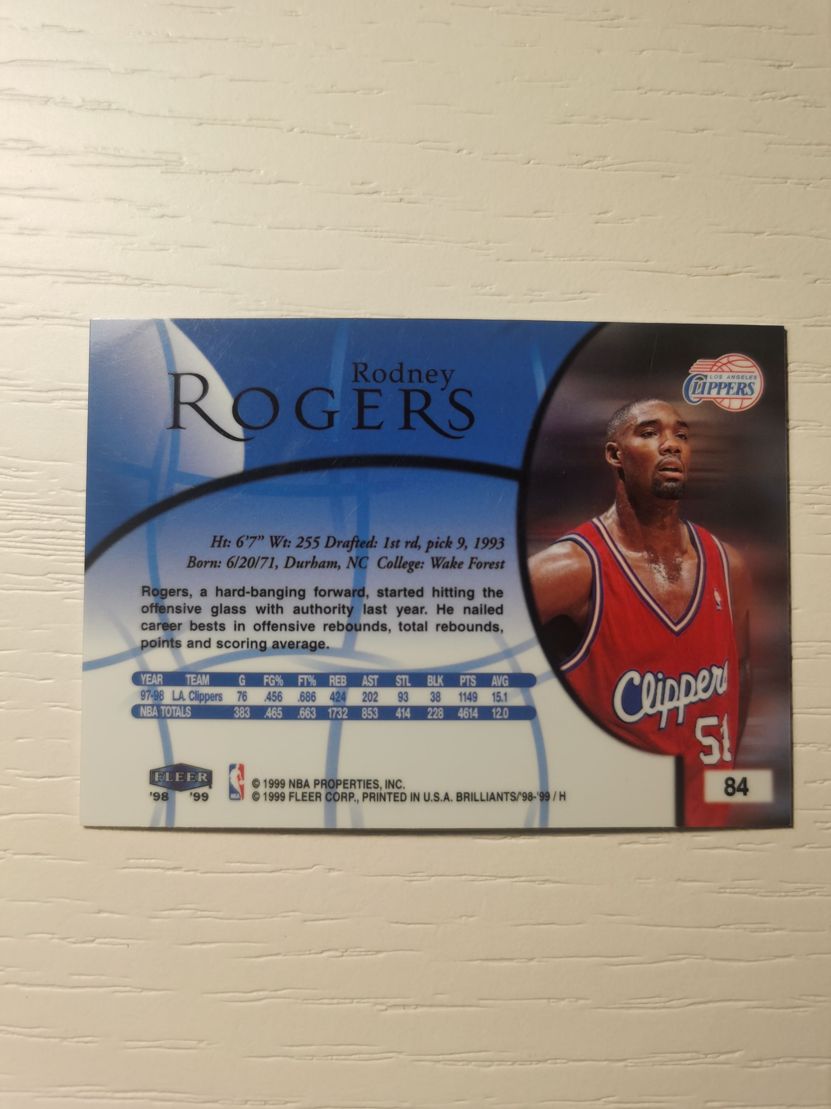 1998-99 Fleer Brilliance Rodney Rogers 1998-99 罗德尼-罗杰斯 fleer brilliants经典系列 泼墨亮面设计00年最佳第六人 快船
