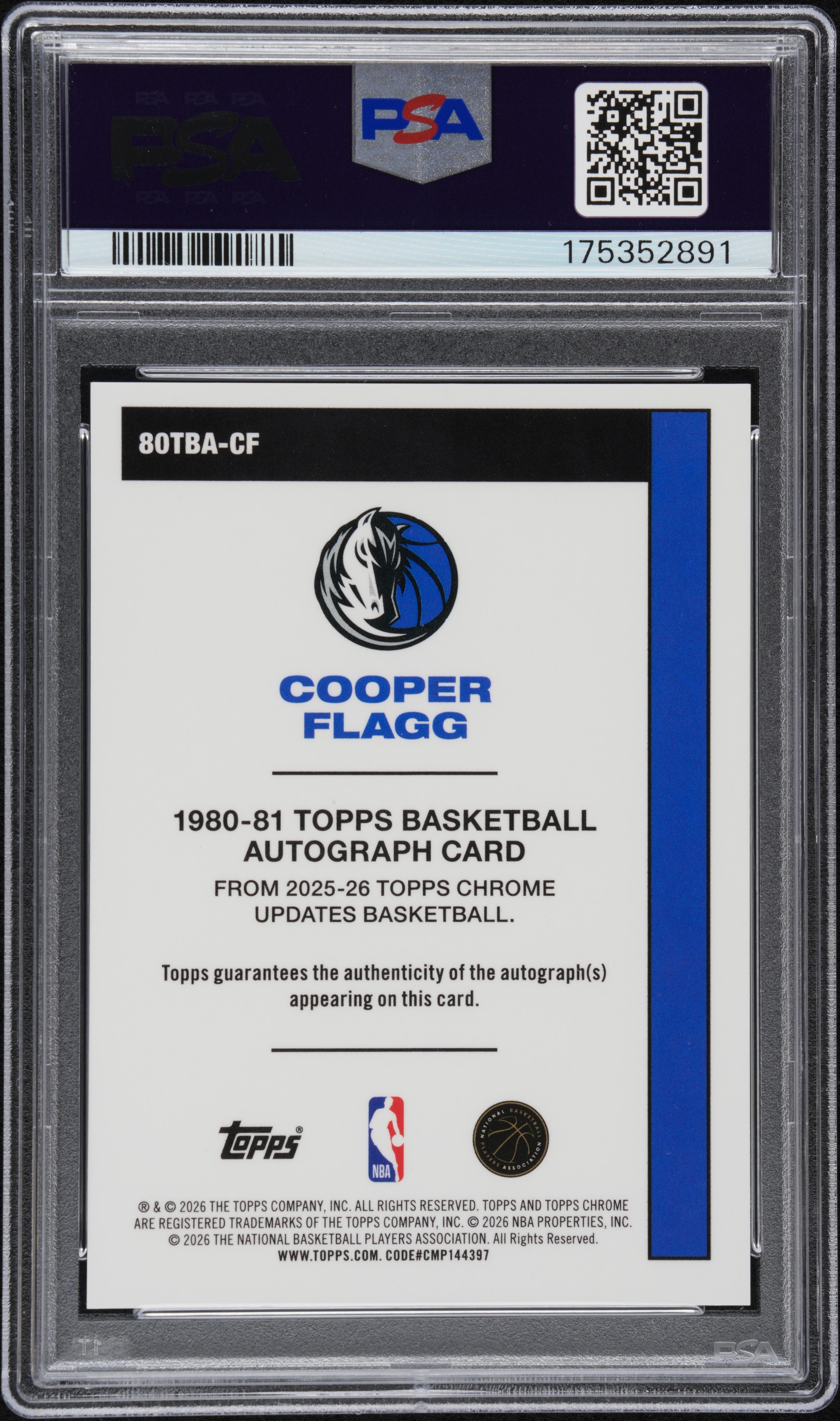 2025-26 Topps Chrome Updates Cooper Flagg RC 【益尚辰】TCu 新秀 独行侠 弗拉格 限量/10编 超低编 黑折 复古签 卡签 签字签名psa10 品相8